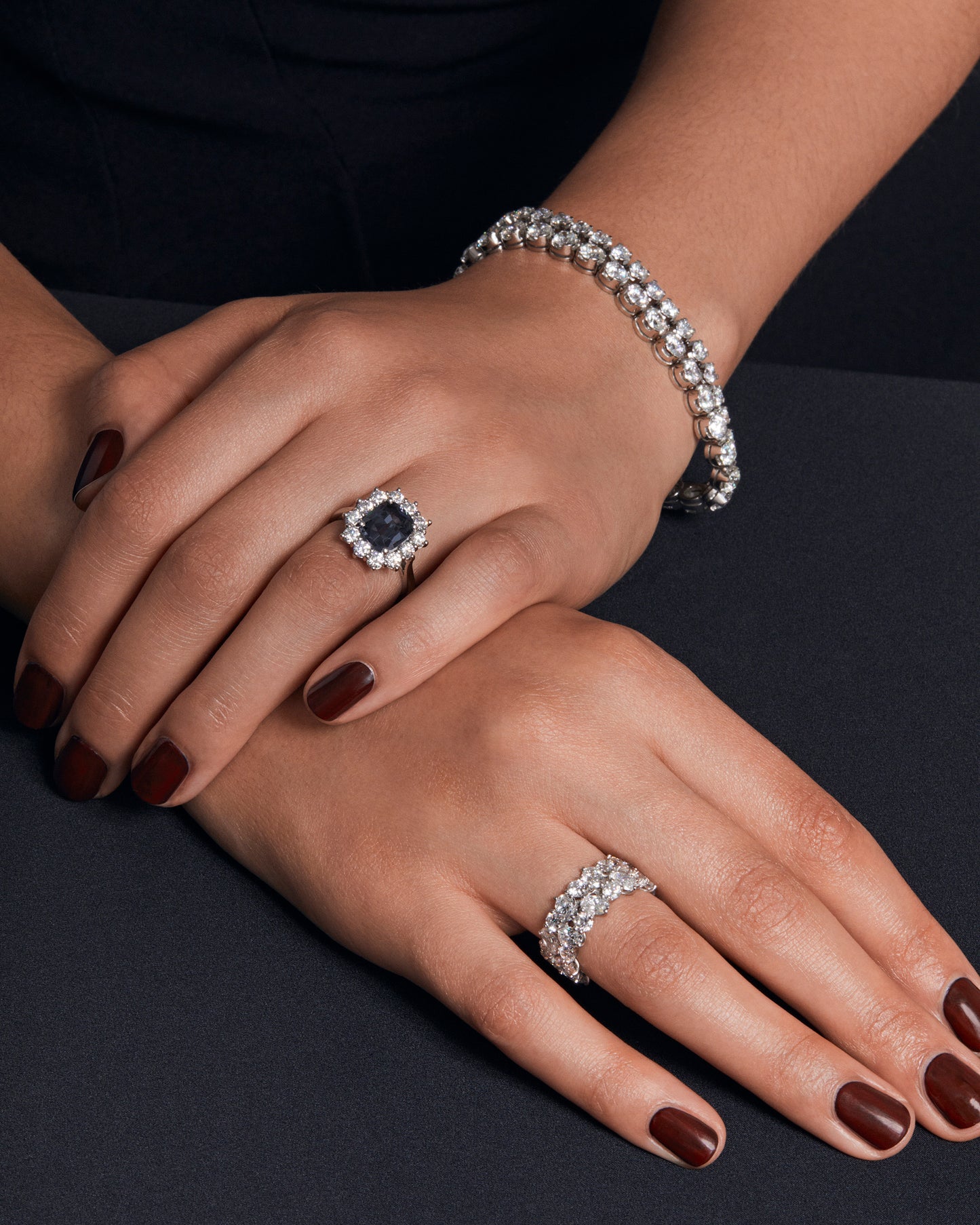 Grey Spinel and Diamond Cluster Ring