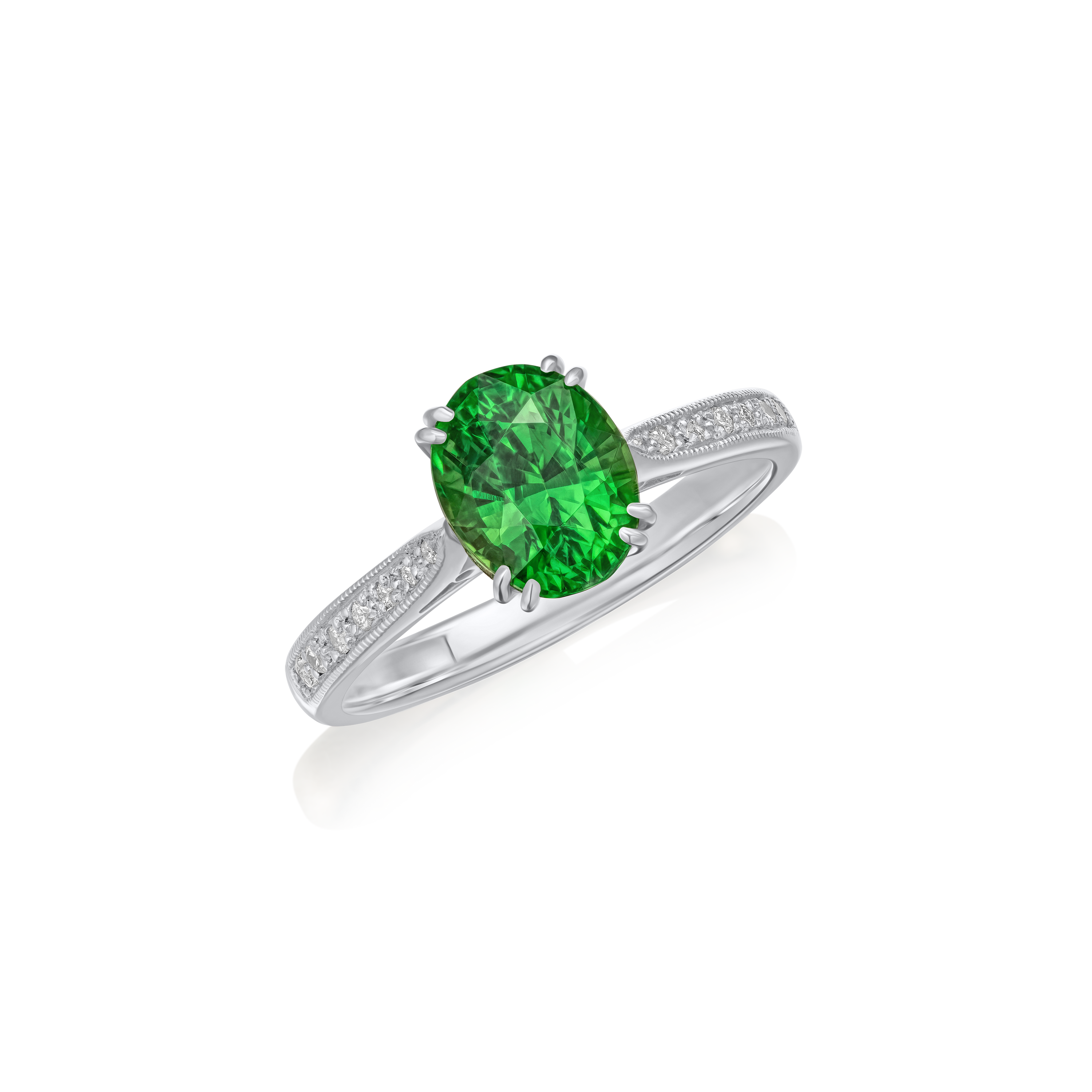 2.44cts Oval Tsavorite and Diamond Ring