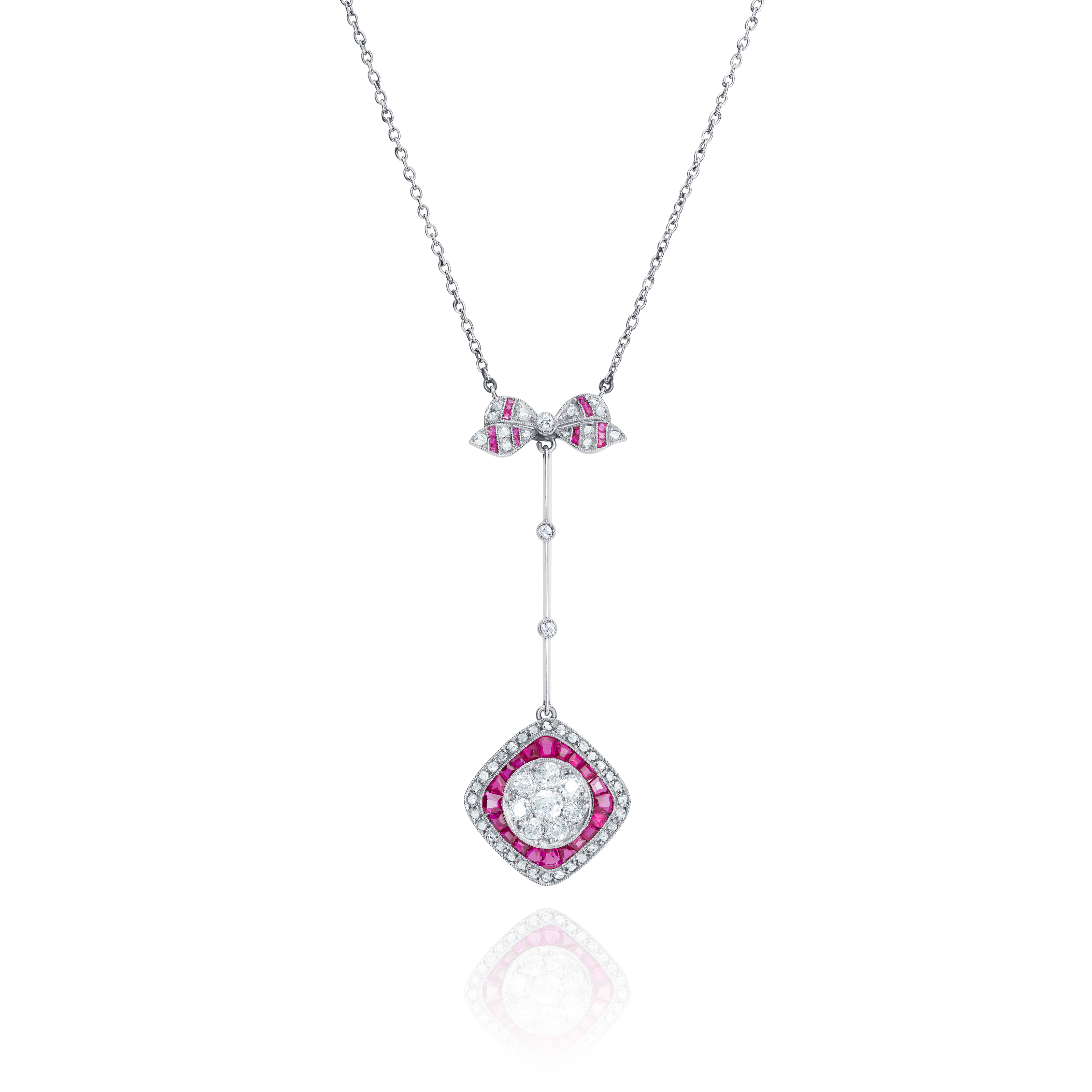 Old Cut Diamond and Ruby Drop Pendant