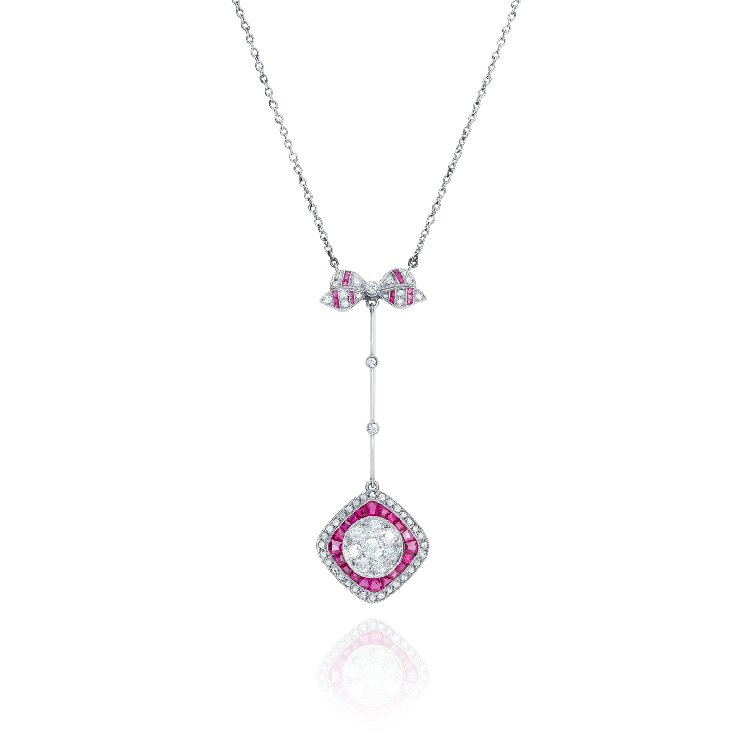 Old Cut Diamond and Ruby Drop Pendant