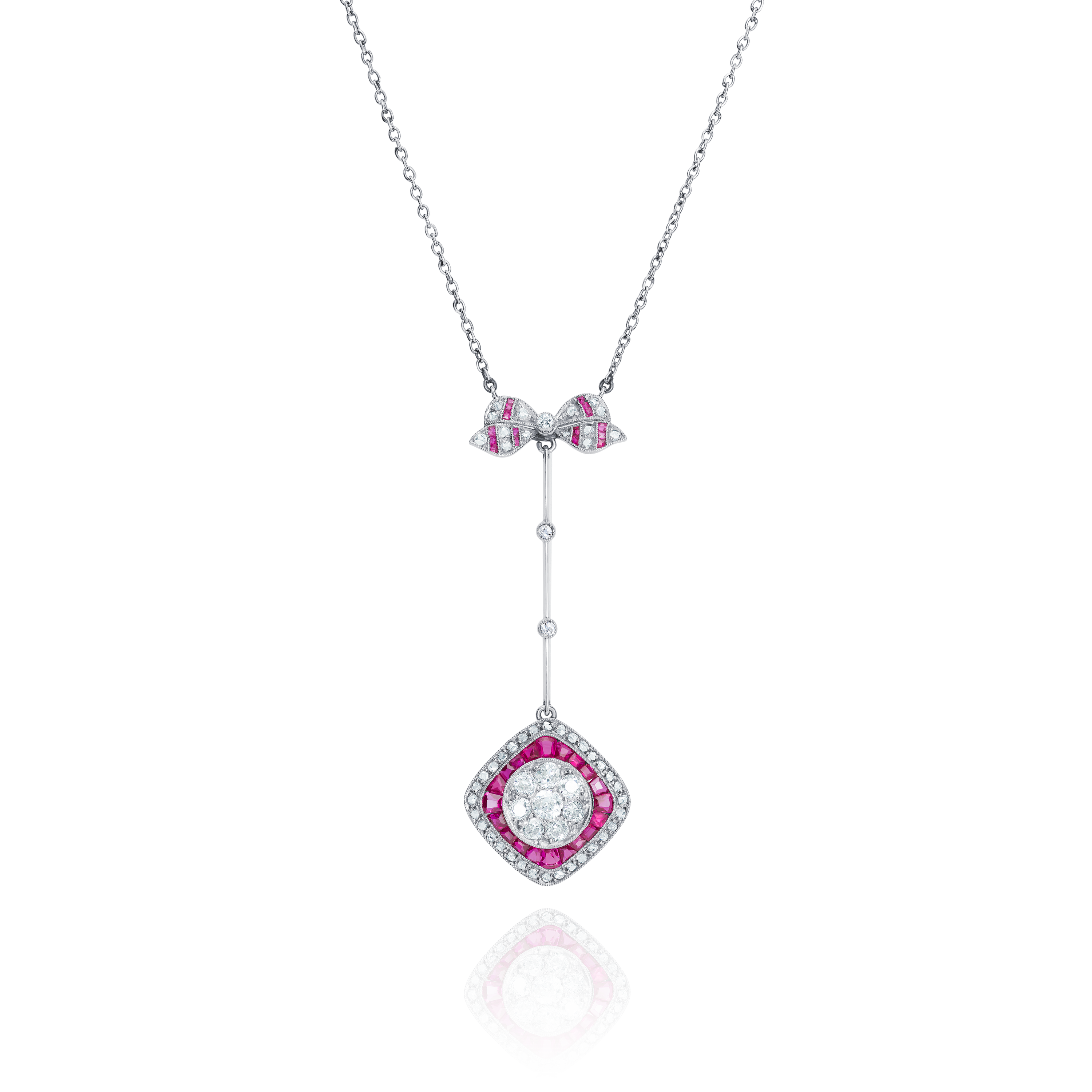 Old Cut Diamond and Ruby Drop Pendant