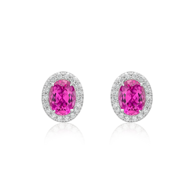 2.82cts Pink Tourmaline and Diamond Cluster Earrings