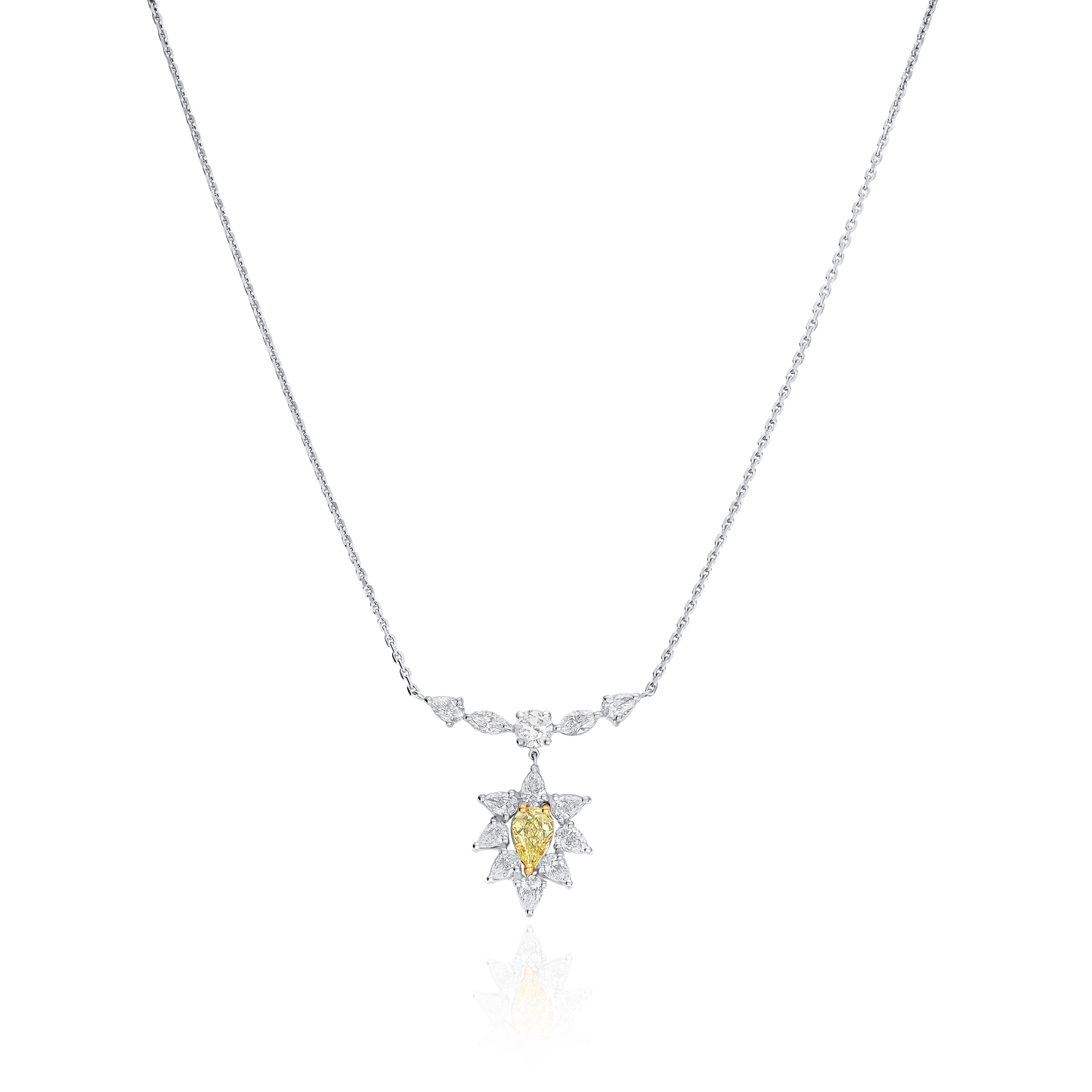 0.39cts Platinum Yellow and White Diamond Cluster Pendant