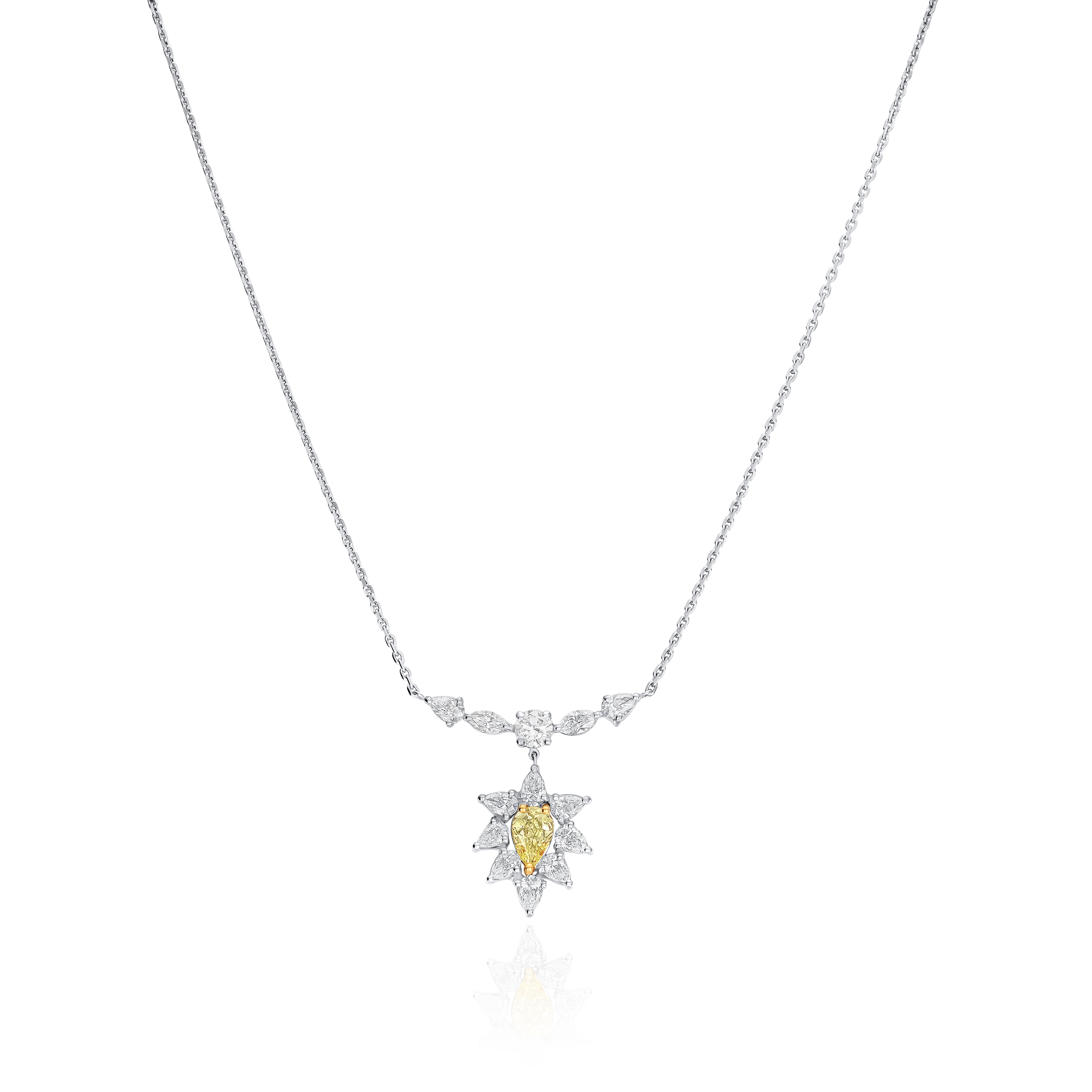 0.39cts Platinum Yellow and White Diamond Cluster Pendant