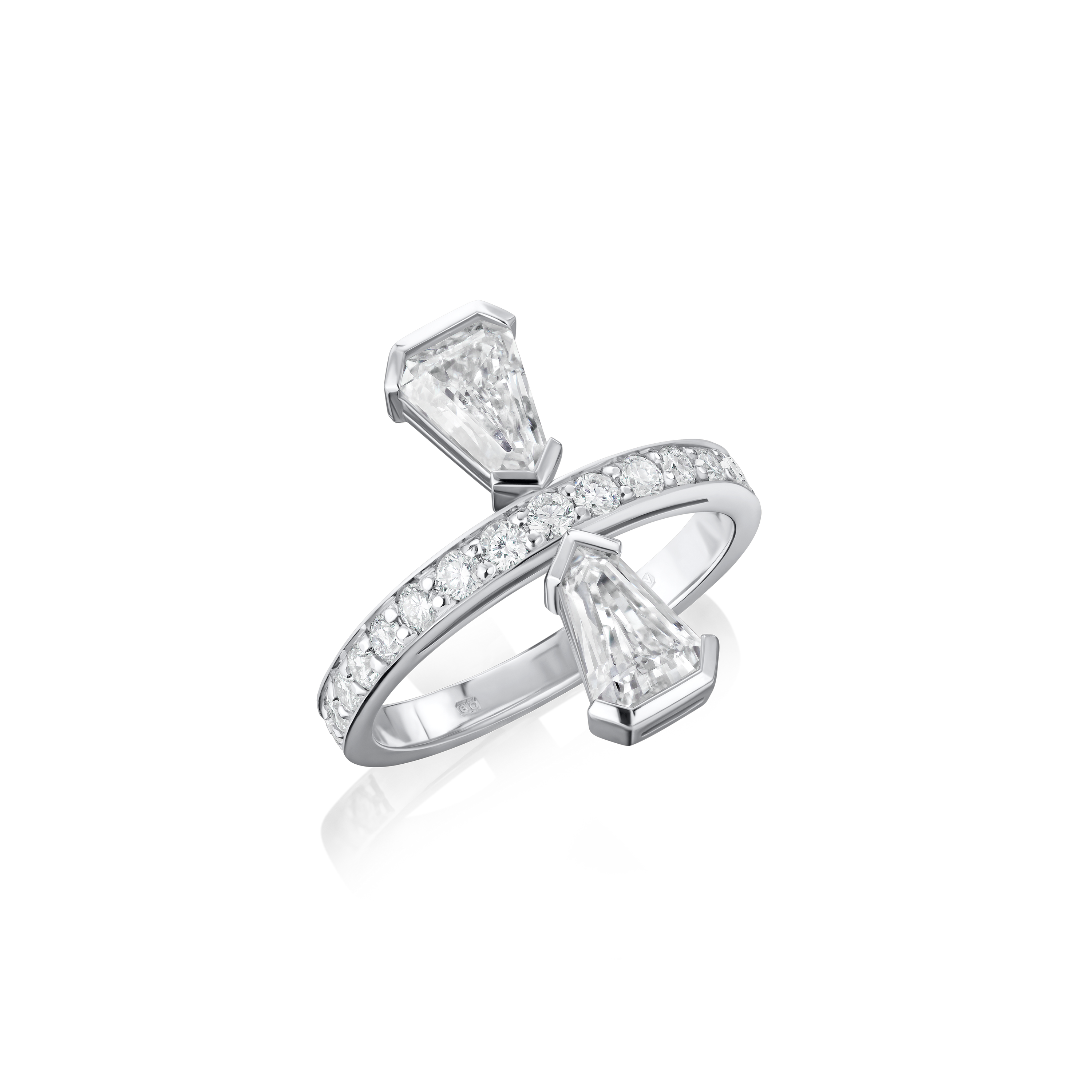 1.41cts Shield Cut Diamond and Diamond Set Ring