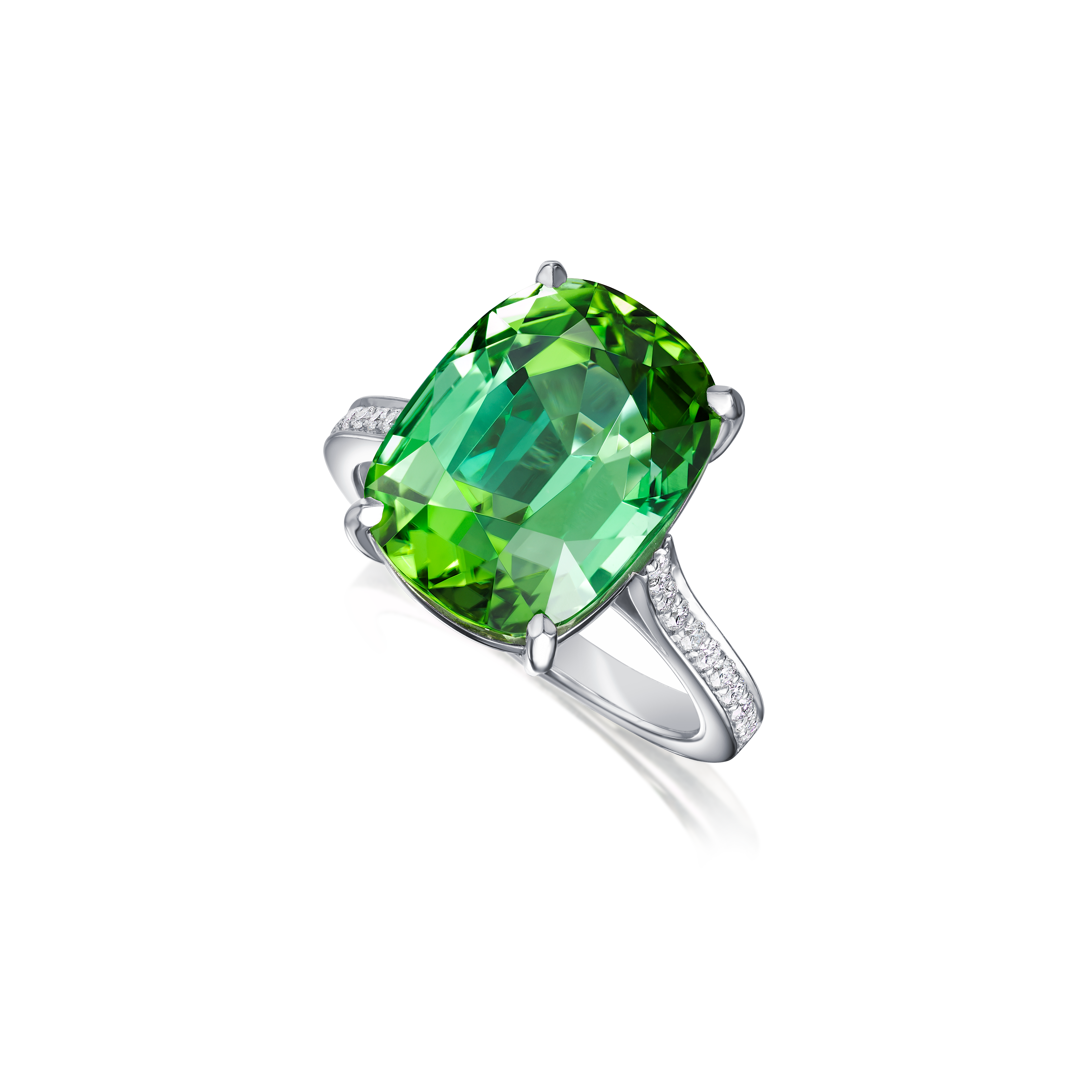 Cushion Cut Green Tourmaline and Diamond Ring