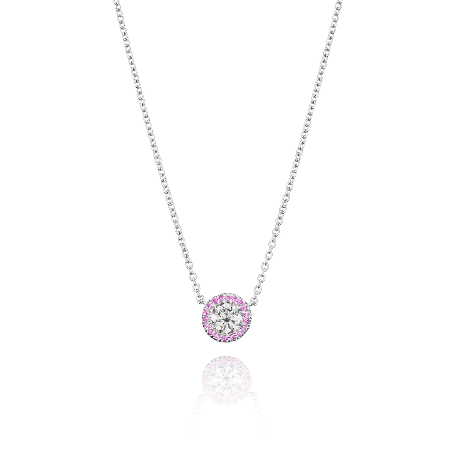 Diamond Pendant With Pink Sapphire Surround