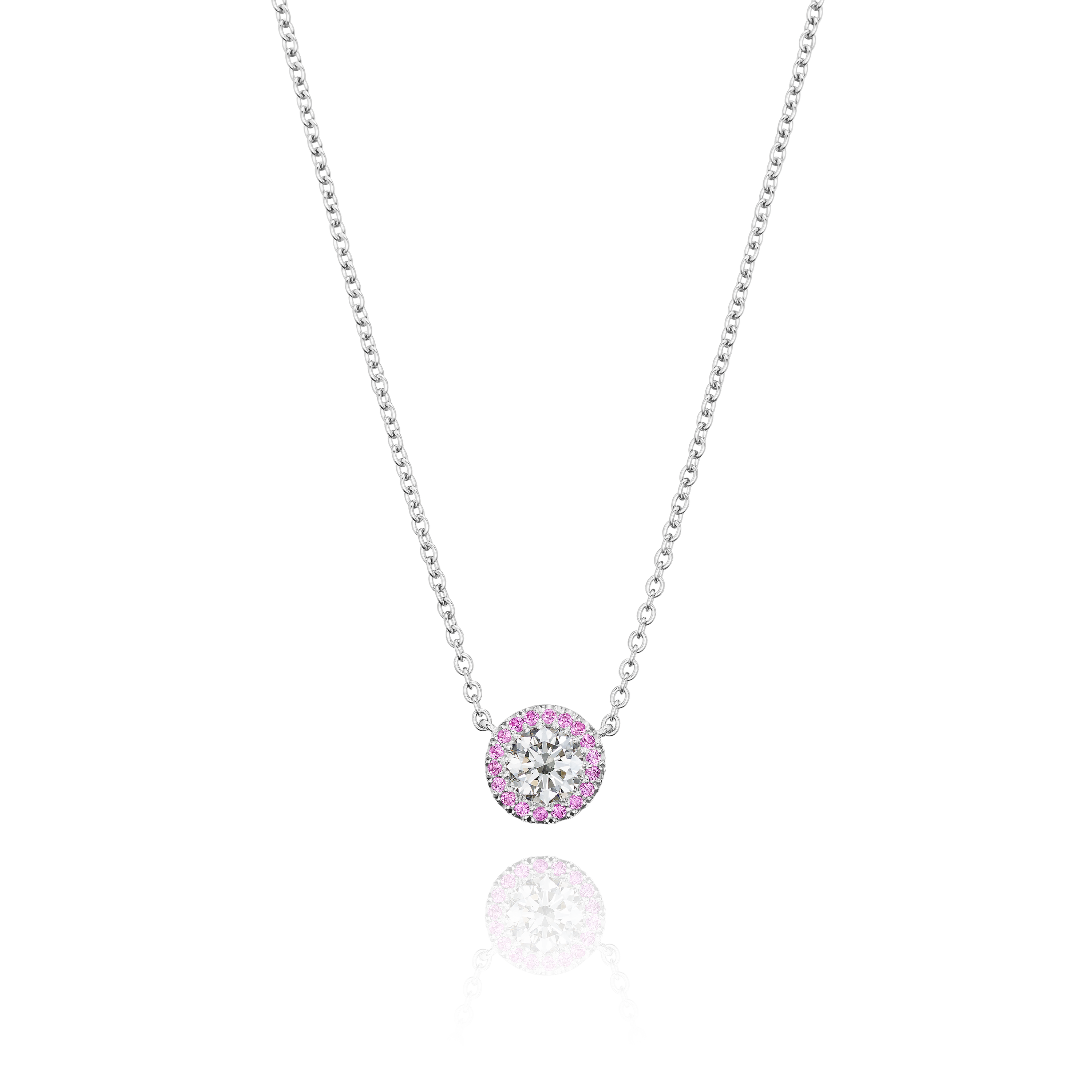 Diamond Pendant With Pink Sapphire Surround