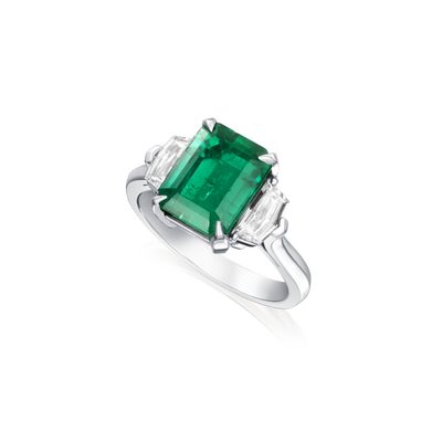 Octagonal Emerald and Diamond Ring