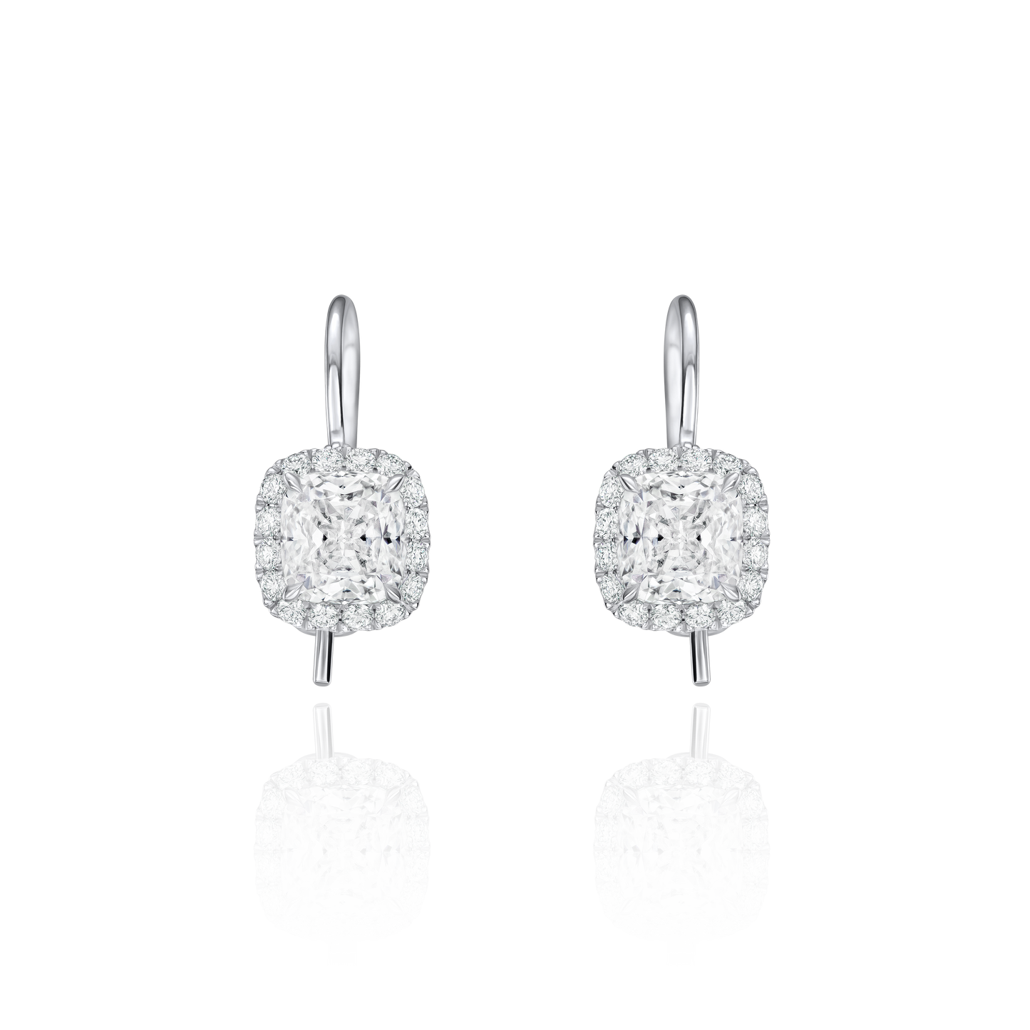2.17cts Cushion Cut Diamond Cluster Drop Earrings