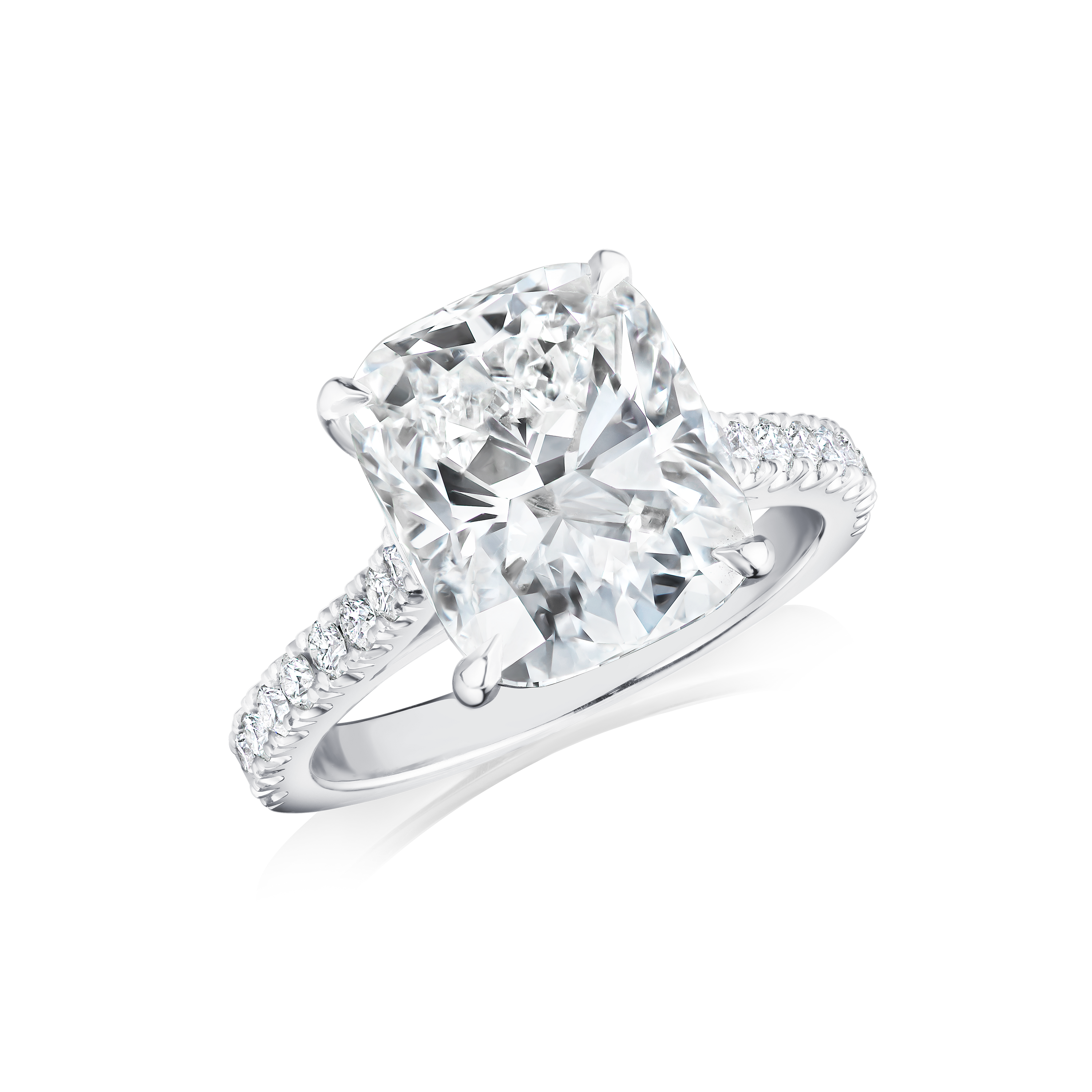 Cushion Cut Diamond Ring With Diamond Set Shoulders