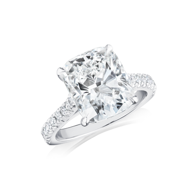 5.02ct Cushion Cut Diamond Ring With Diamond Set Shoulders