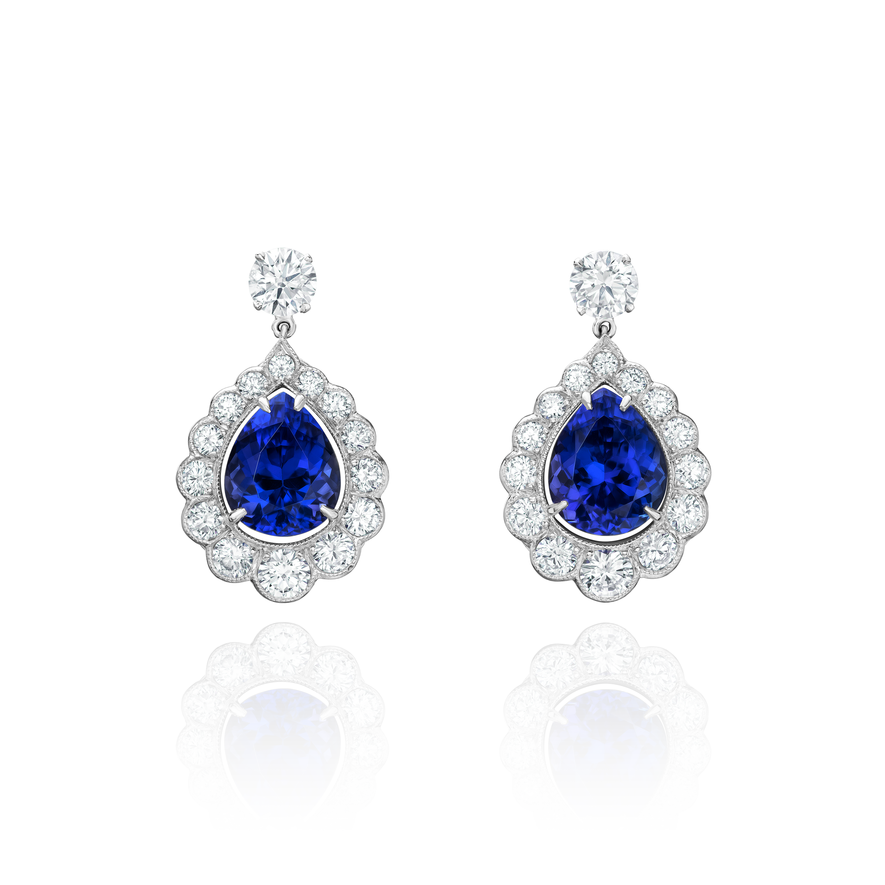 18ct White Gold Tanzanite and Diamond Drop Earrings