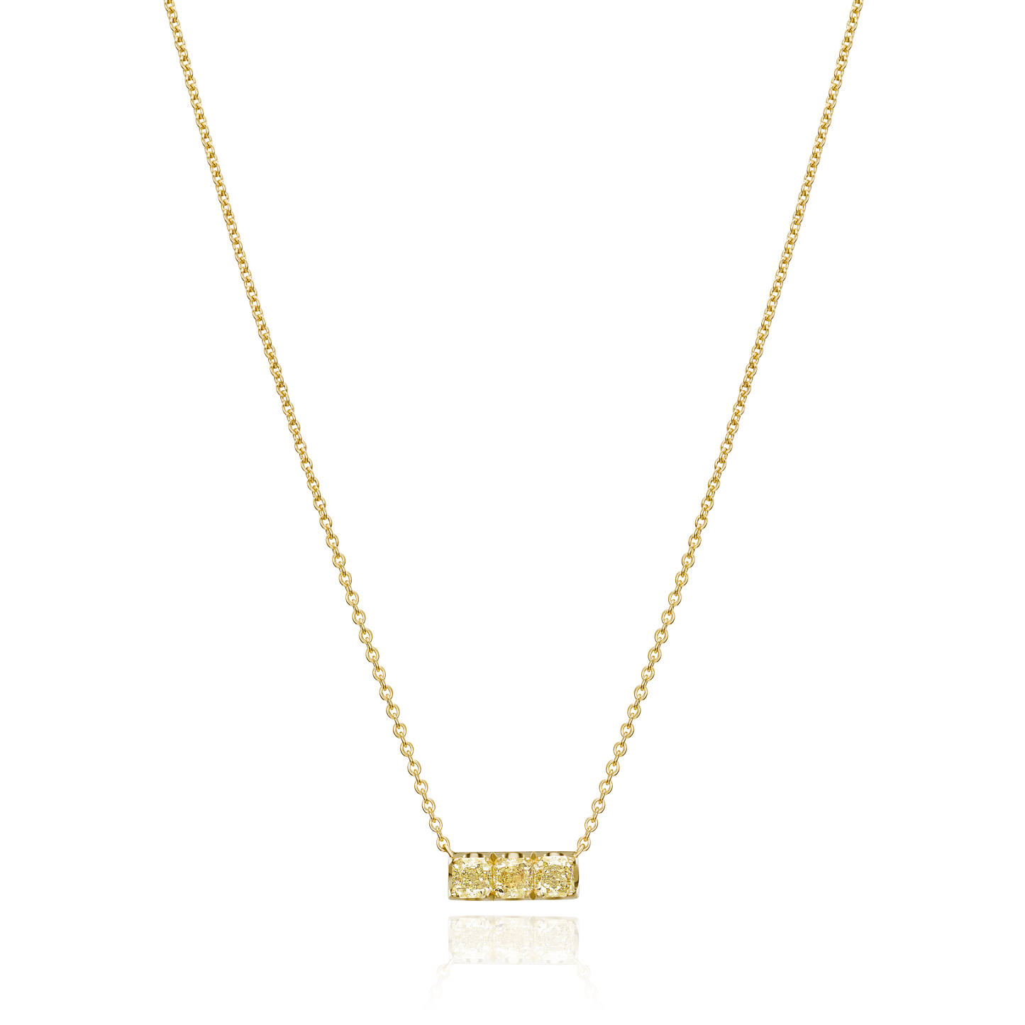 Three Stone Yellow Diamond 18ct Yellow Gold Bar Pendant
