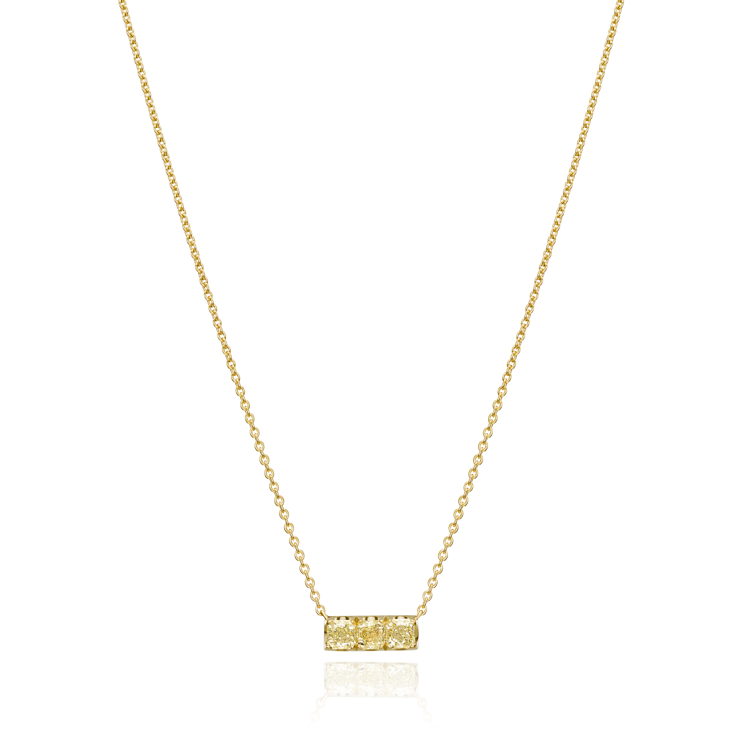 Three Stone Yellow Diamond Gold Bar Pendant