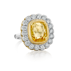 Cushion Cut Yellow Sapphire and Diamond Cluster Ring