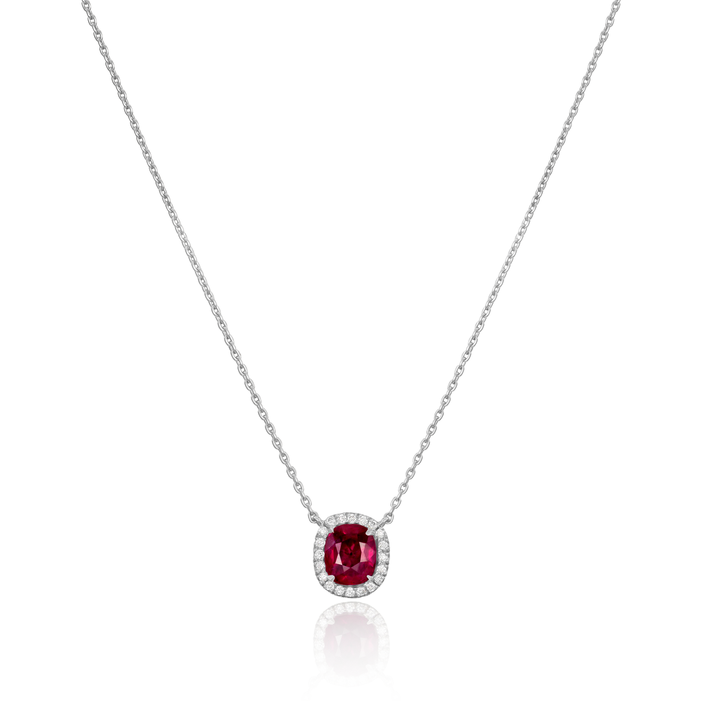 0.57ct Cushion Ruby and Diamond Cluster Pendant