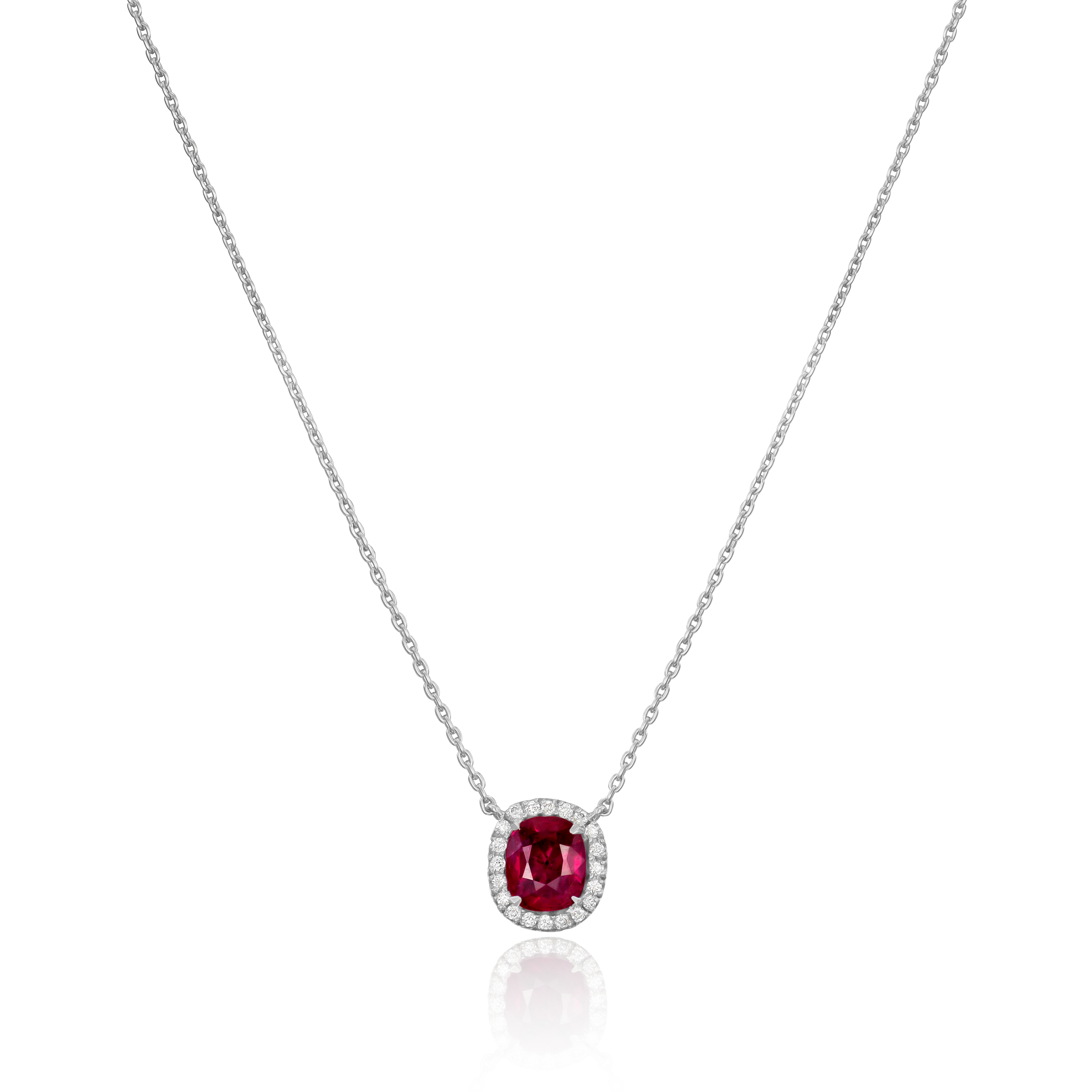 0.57ct Cushion Ruby and Diamond Cluster Pendant