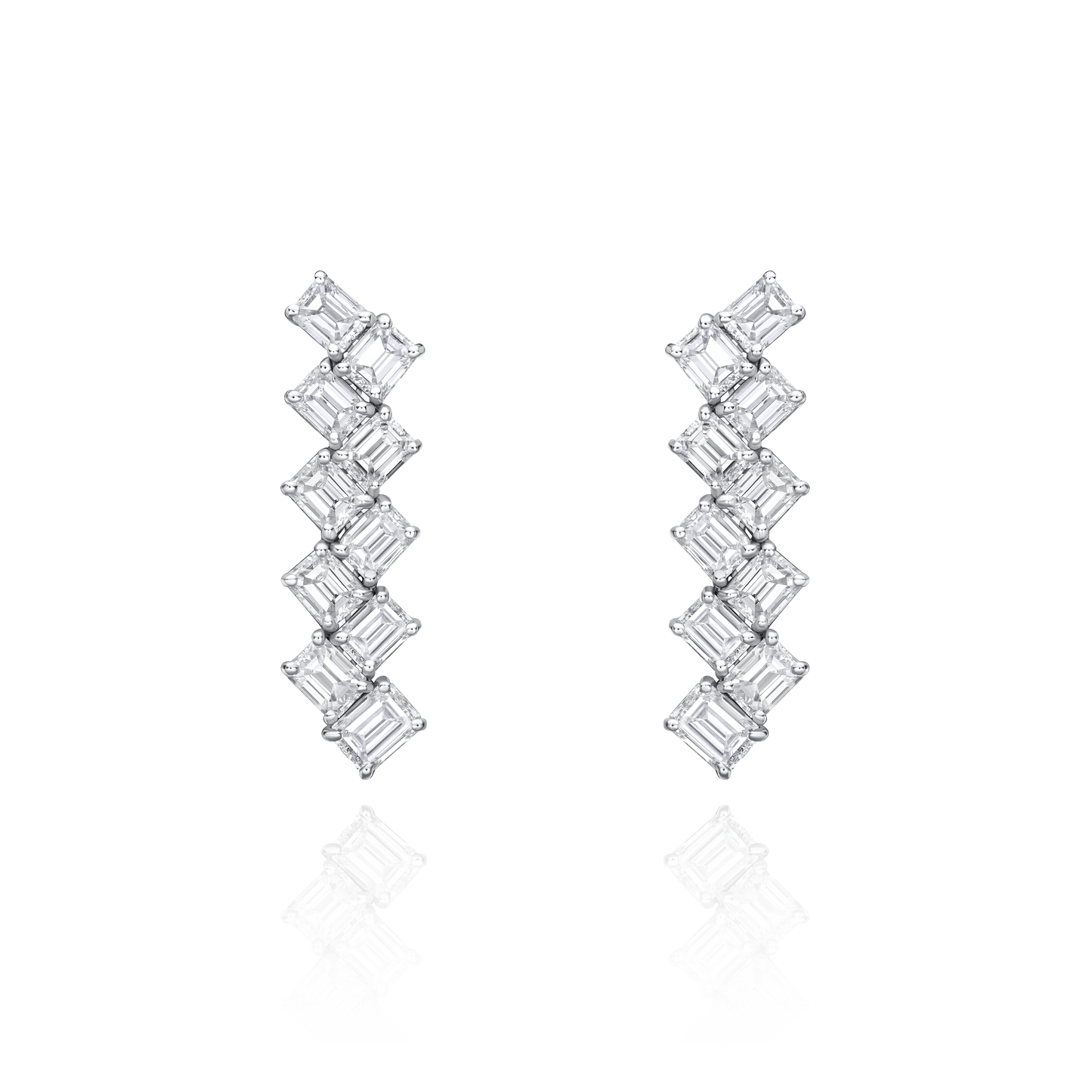 5.6cts Emerald and Radiant Cut Diamond Drop Earrings