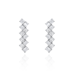 5.6cts Emerald and Radiant Cut Diamond Drop Earrings