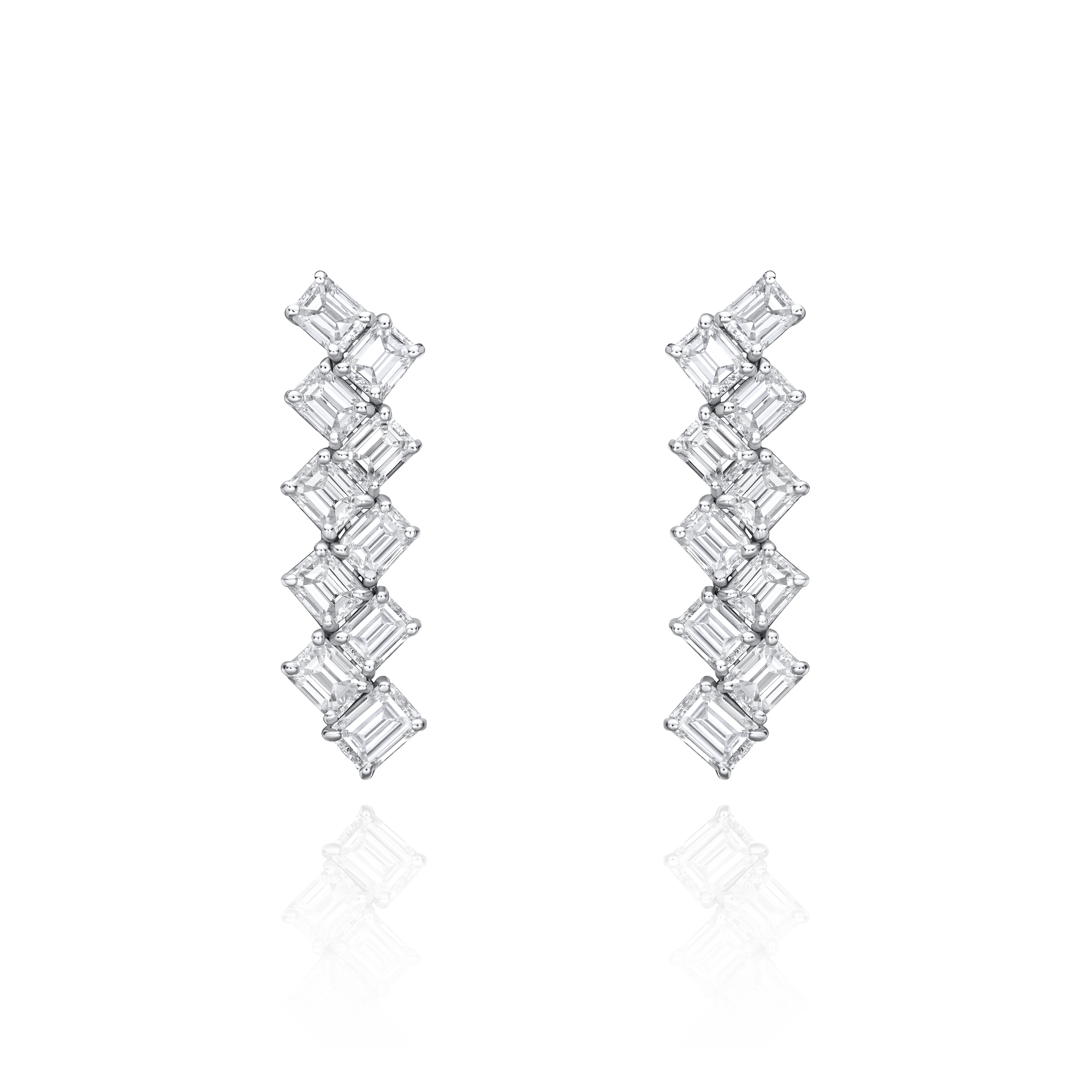 Emerald and Radiant Cut Diamond Drop Earrings