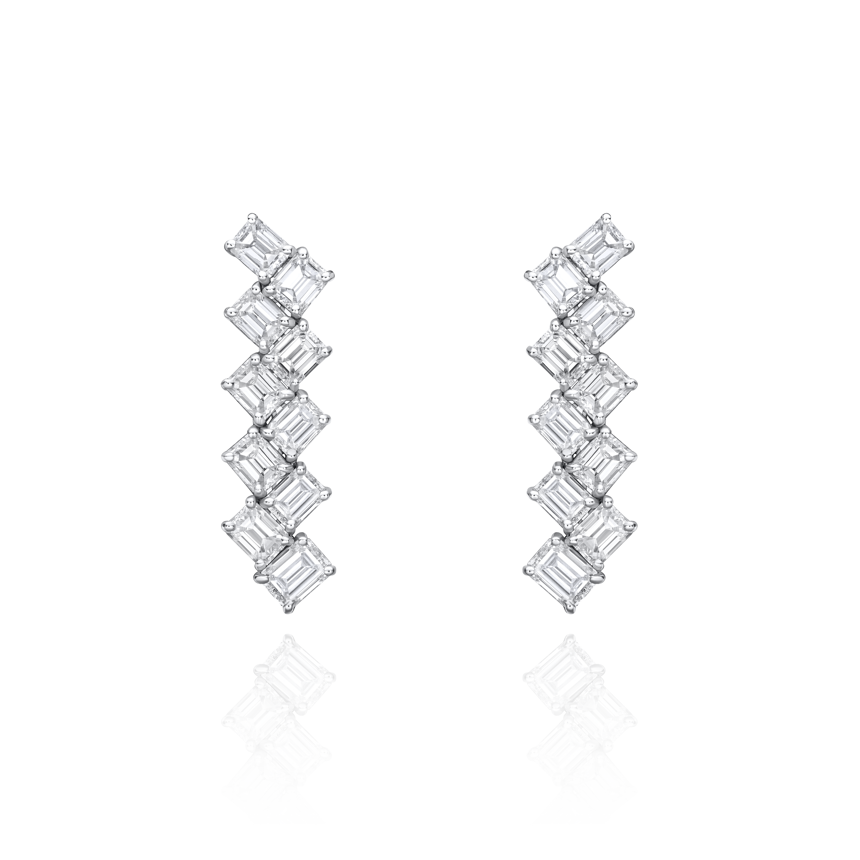 5.6cts Emerald and Radiant Cut Diamond Drop Earrings