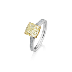 Platinum and Cushion Cut Yellow Diamond Engagement Ring