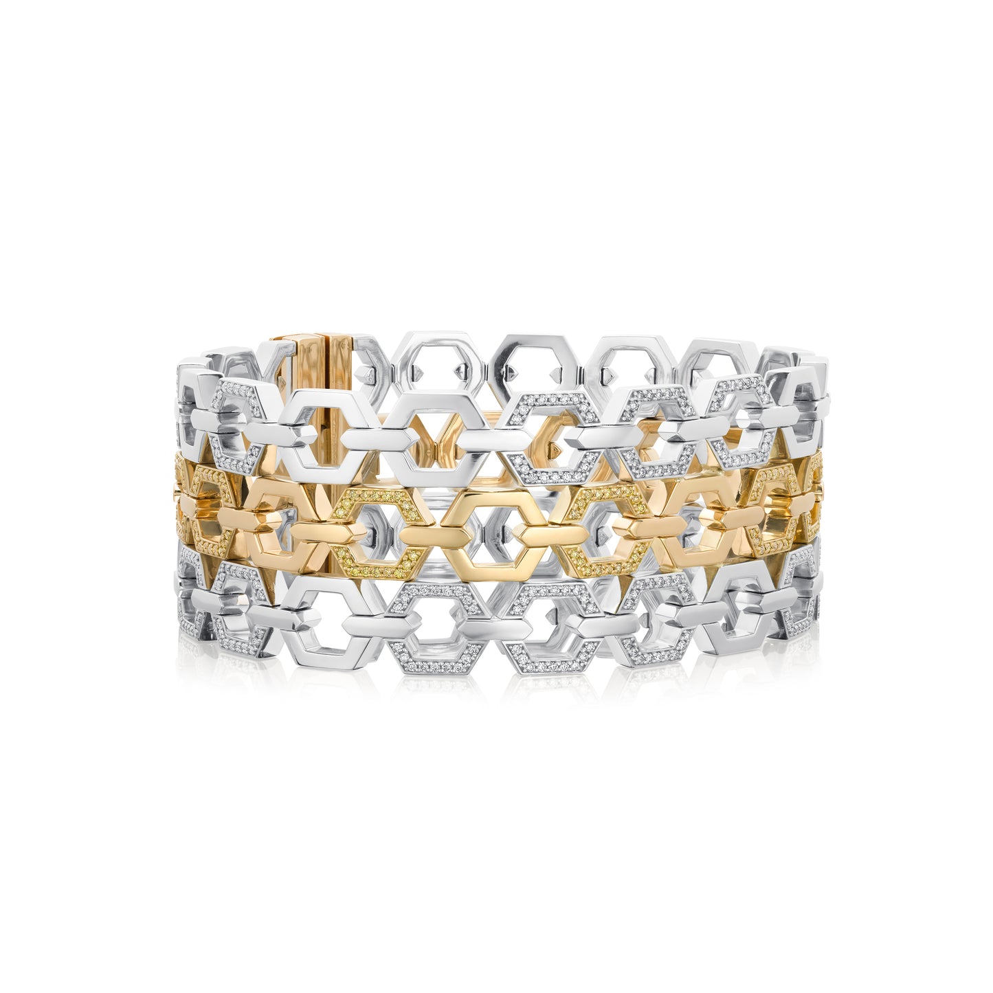 Nectar Three Row Bracelet Set With Vivid Yellow and Rare White Diamonds