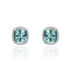 8.01cts Cushion-Cut Aquamarine and Diamond Earrings