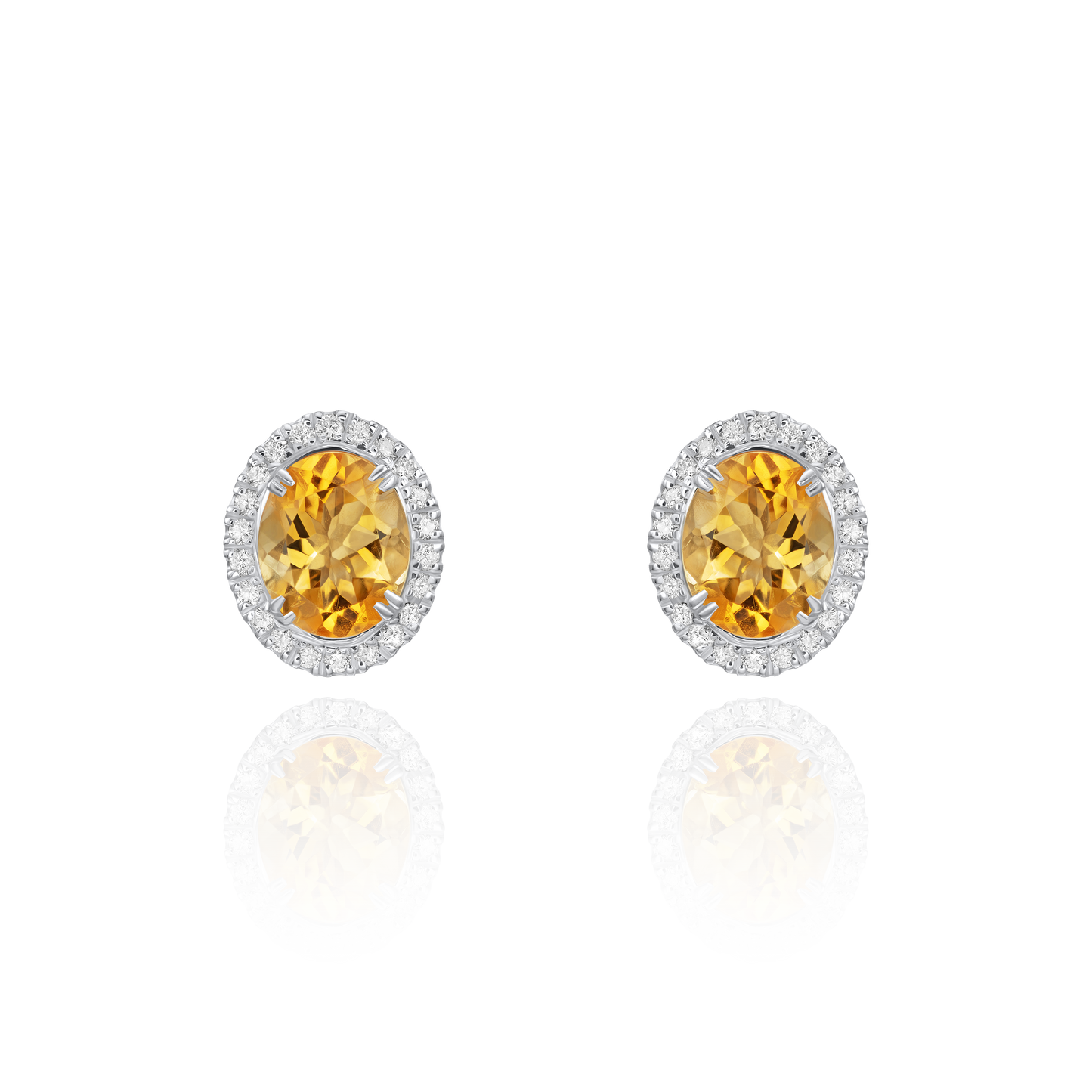 6.18cts Platinum Oval Citrine and Diamond Cluster Earrings