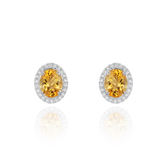 6.18cts Platinum Oval Citrine and Diamond Cluster Earrings