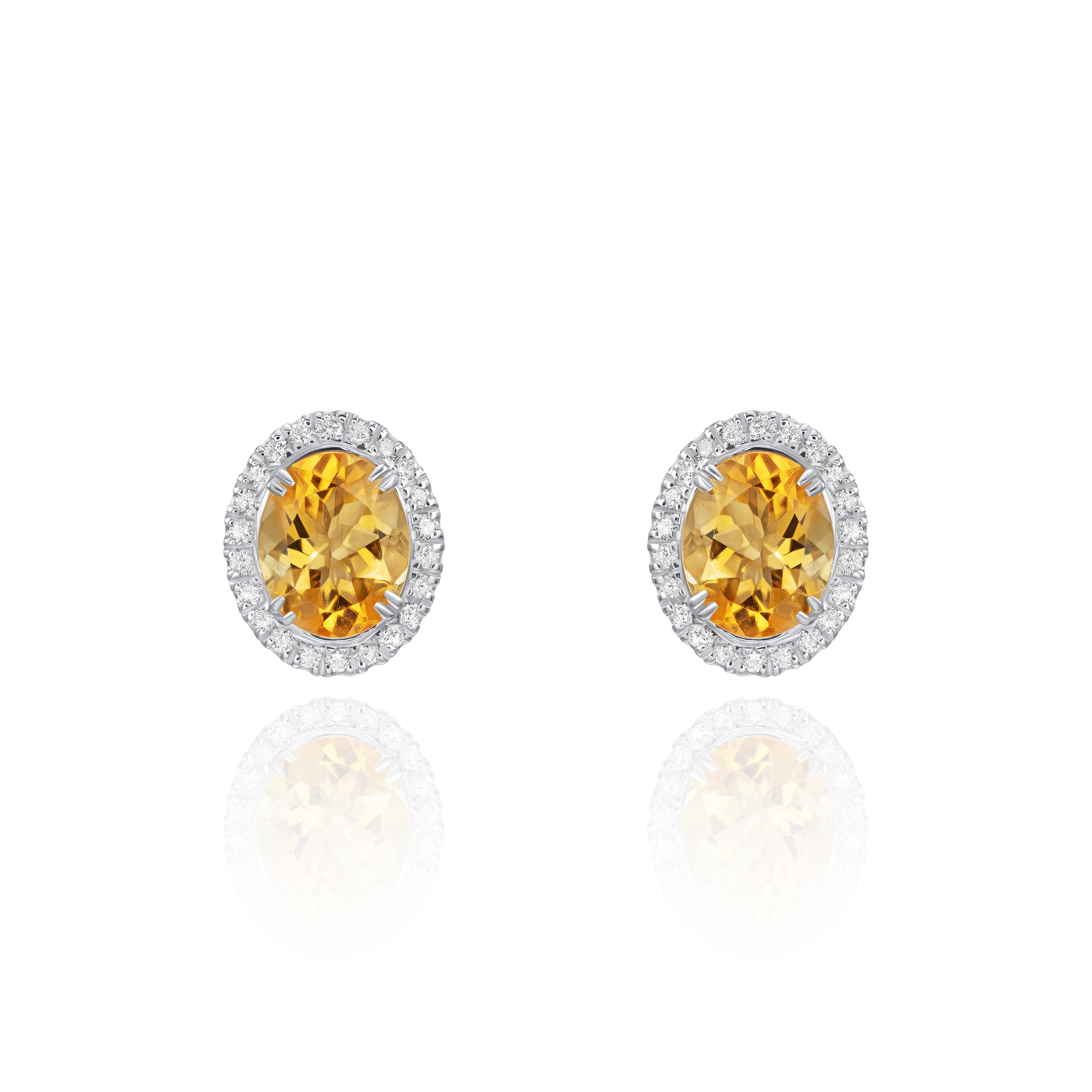 6.18cts Platinum Oval Citrine and Diamond Cluster Earrings