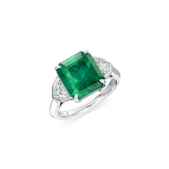 Octagon Emerald and Shield-Cut Diamond Three Stone Ring