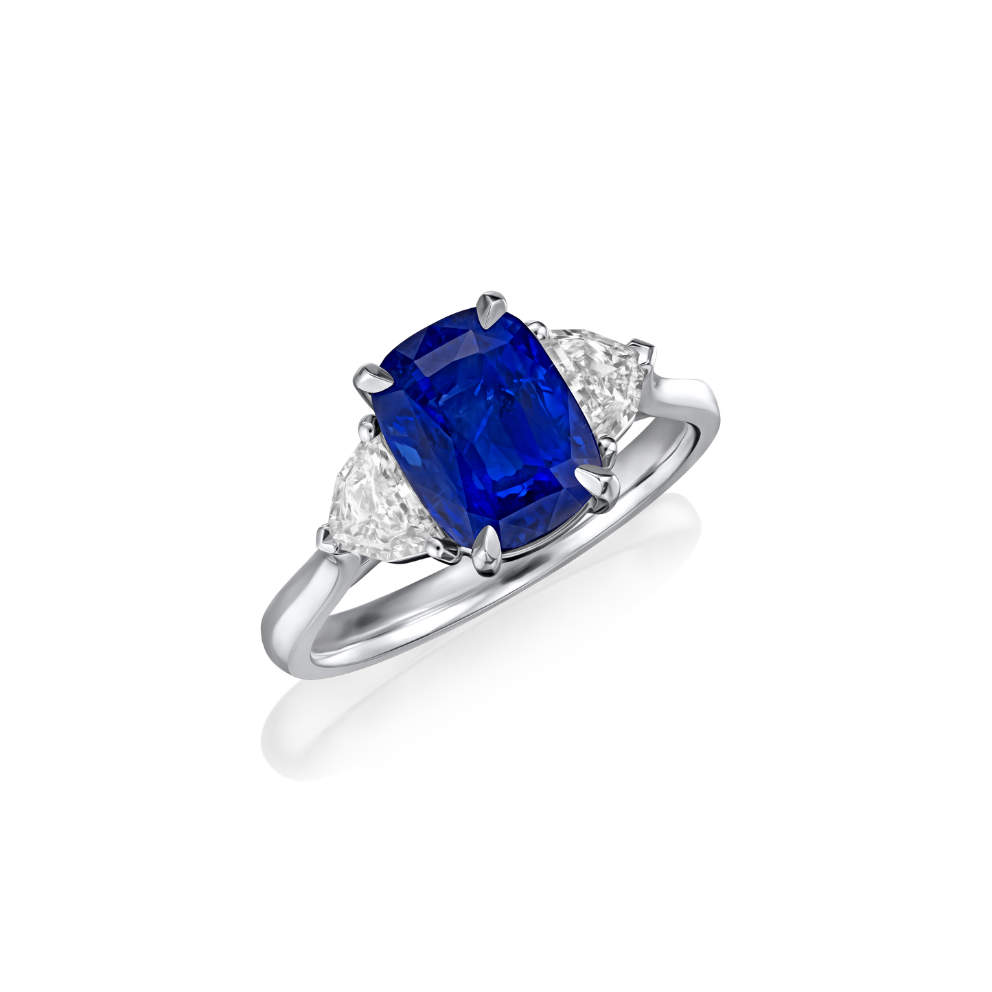 4.10cts Cushion Sapphire and Diamond Three Stone Ring