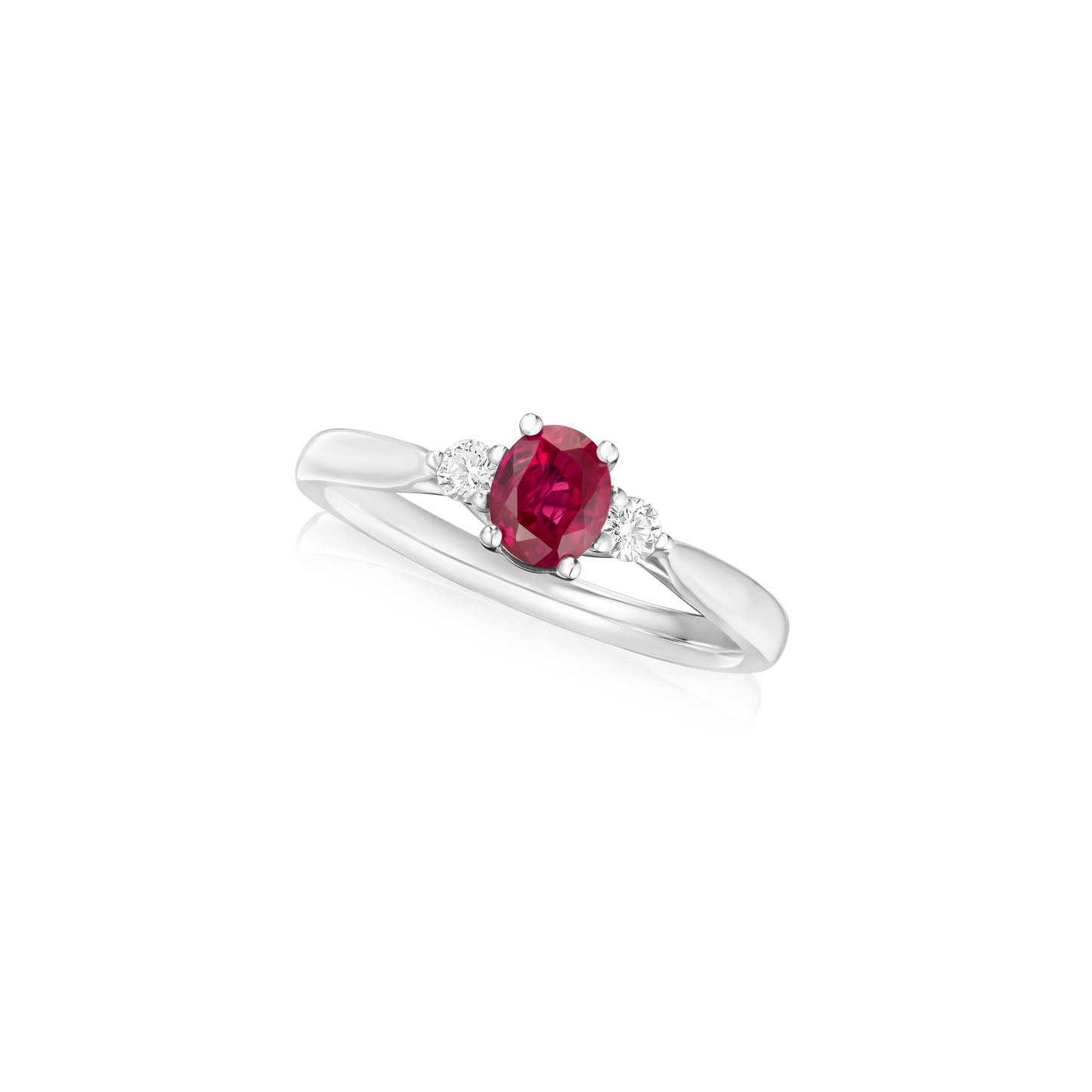 Oval Ruby and Diamond Three Stone Ring