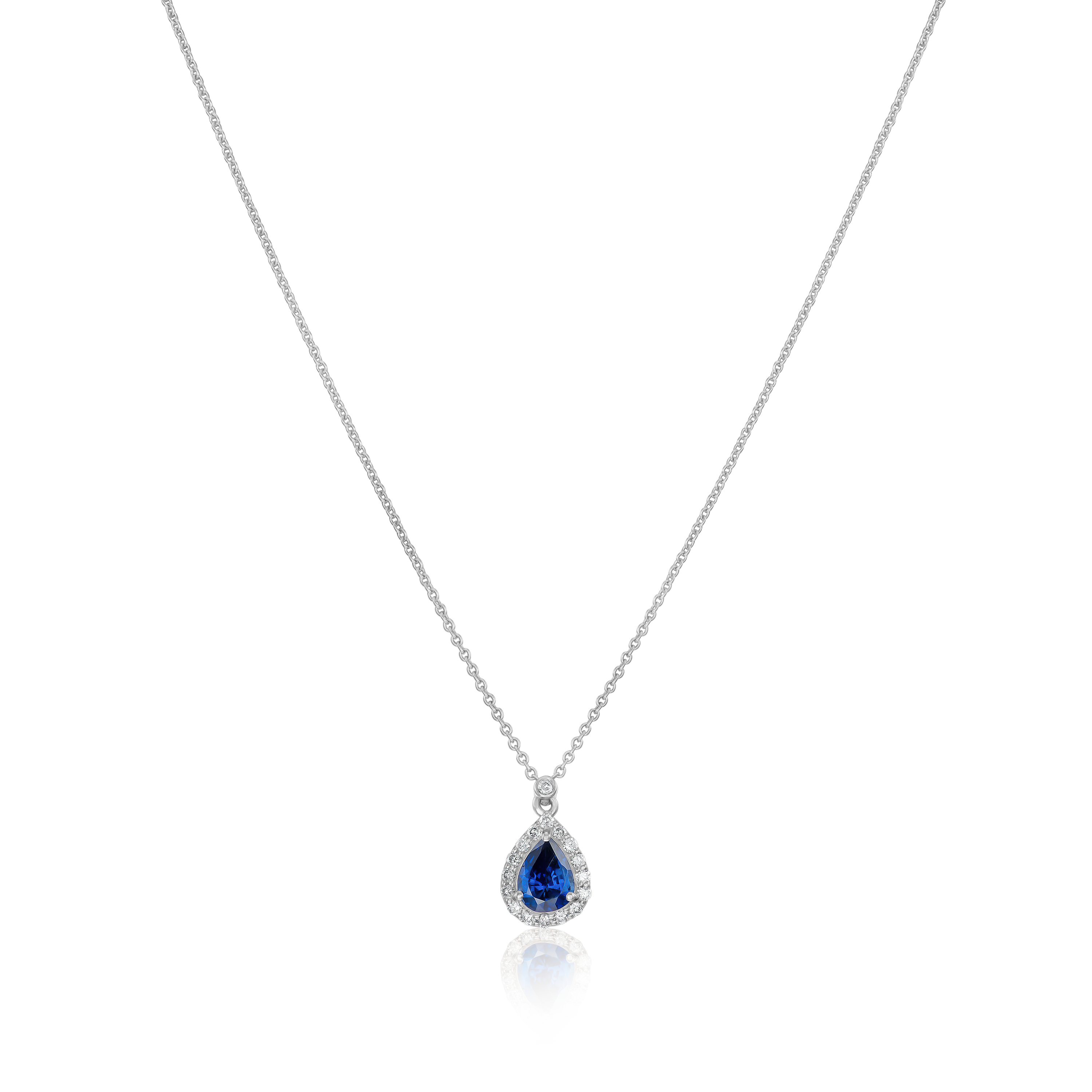 1.00cts Pear Shape Sapphire and Diamond Cluster Pendant