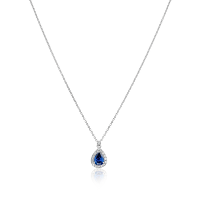 1.00cts Pear Shape Sapphire and Diamond Cluster Pendant