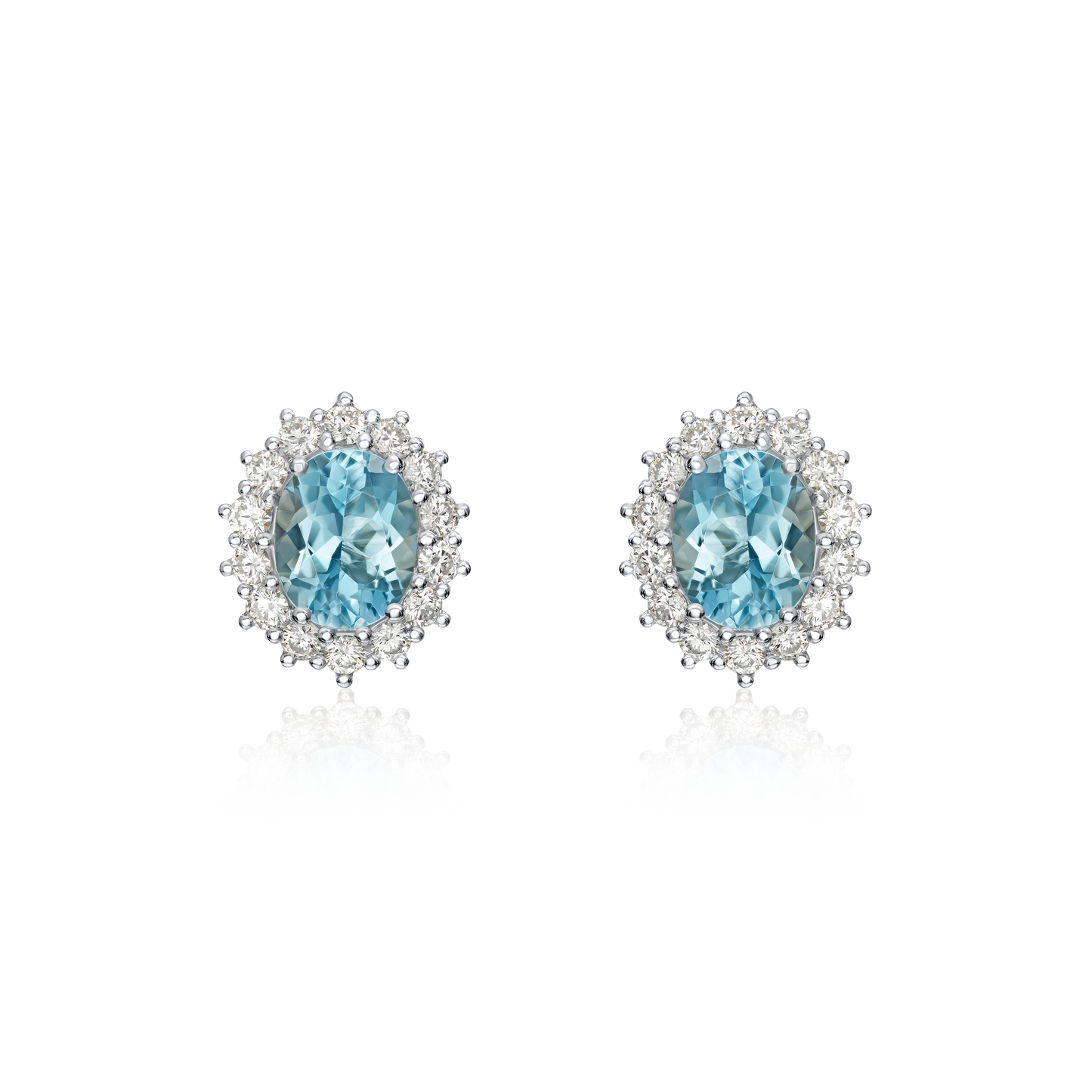 Oval Aquamarine and Diamond Cluster Earrings