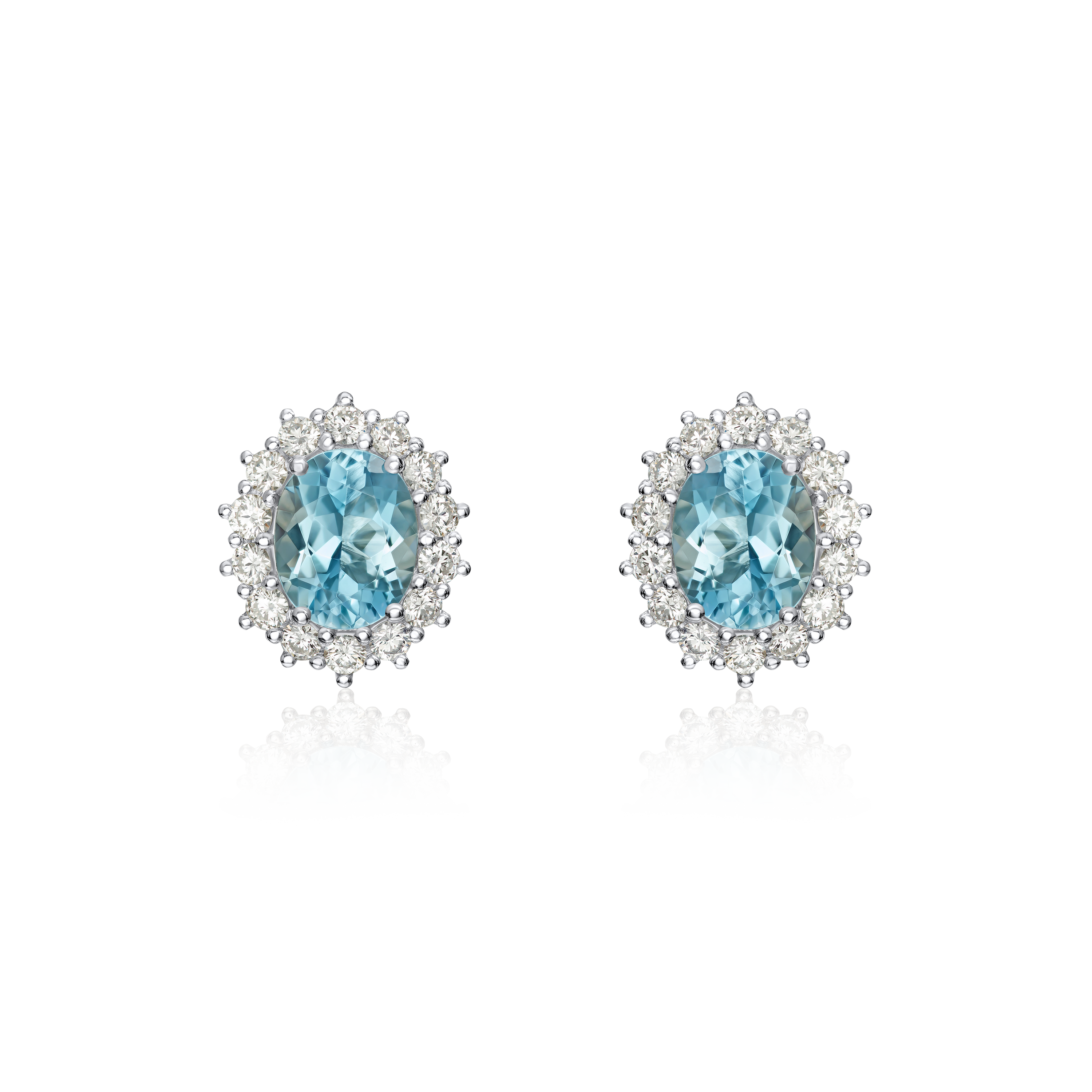 Oval Aquamarine and Diamond Cluster Earrings