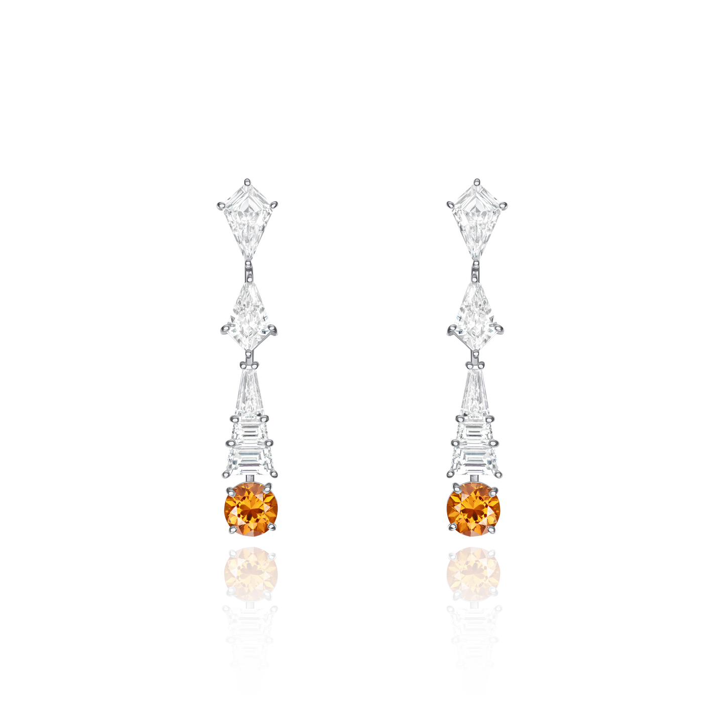 3.22cts Orange and White Mixed Cut Diamond Drop Earrings