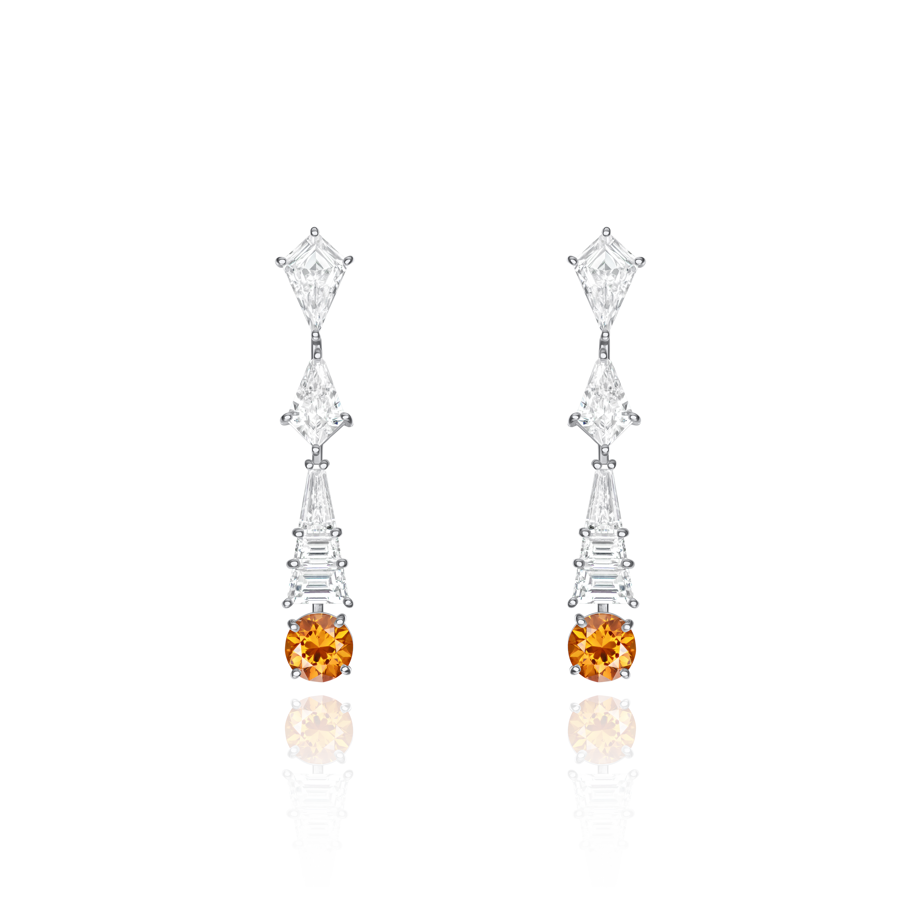 3.22cts Orange and White Mixed Cut Diamond Drop Earrings