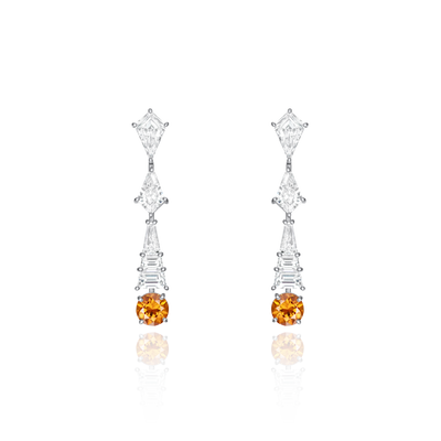 3.22cts Orange and White Mixed-Cut Diamond Drop Earrings