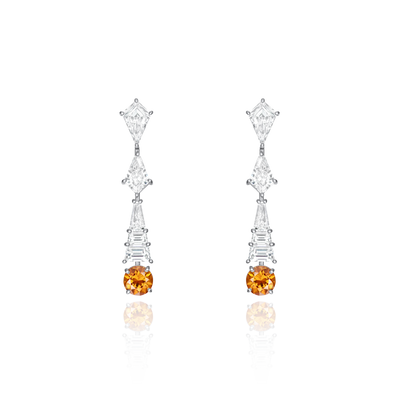 3.22cts Orange and White Mixed Cut Diamond Drop Earrings