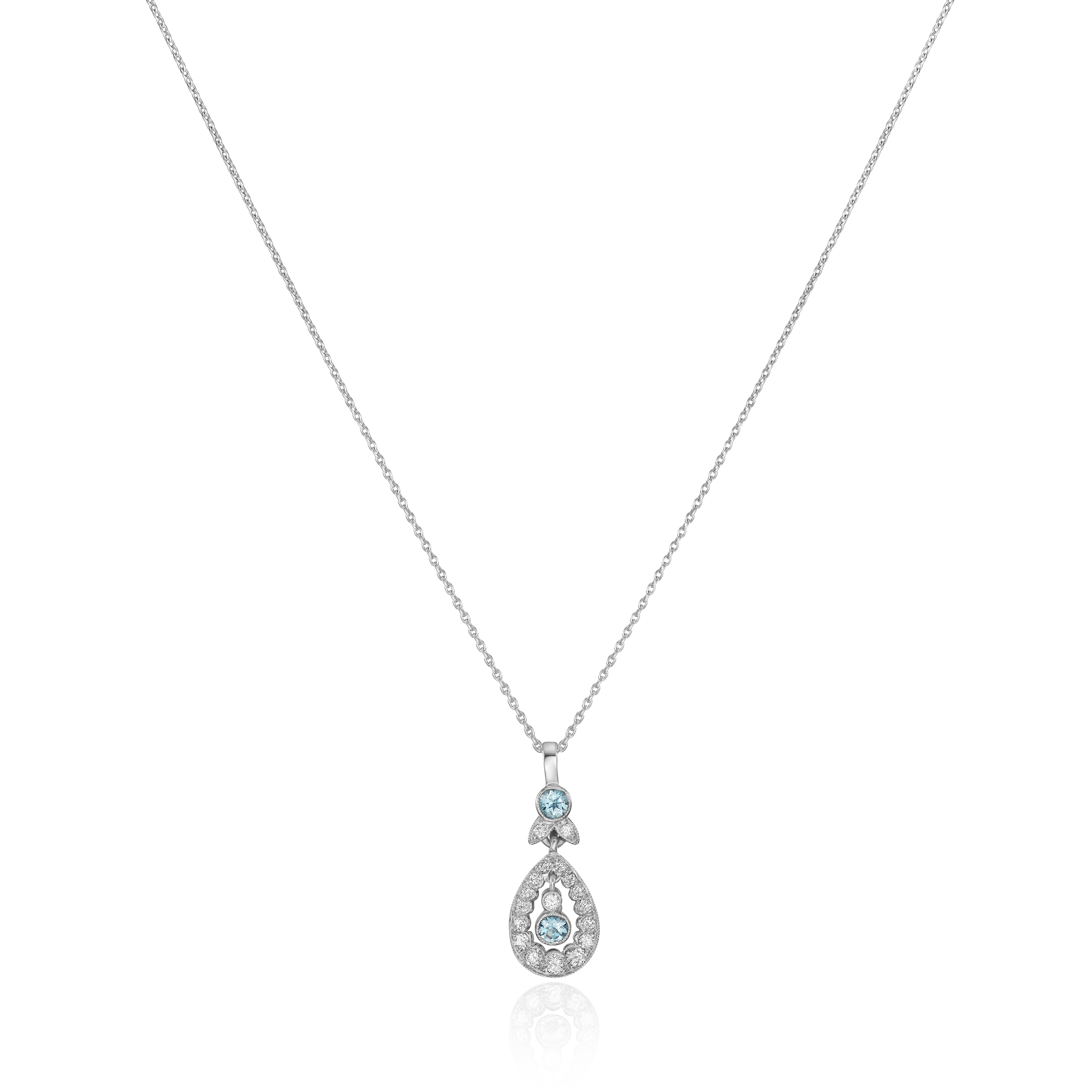 Platinum Aquamarine and Diamond Drop Pendant