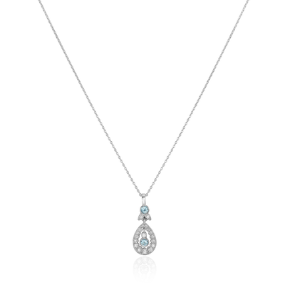 Platinum Aquamarine and Diamond Drop Pendant