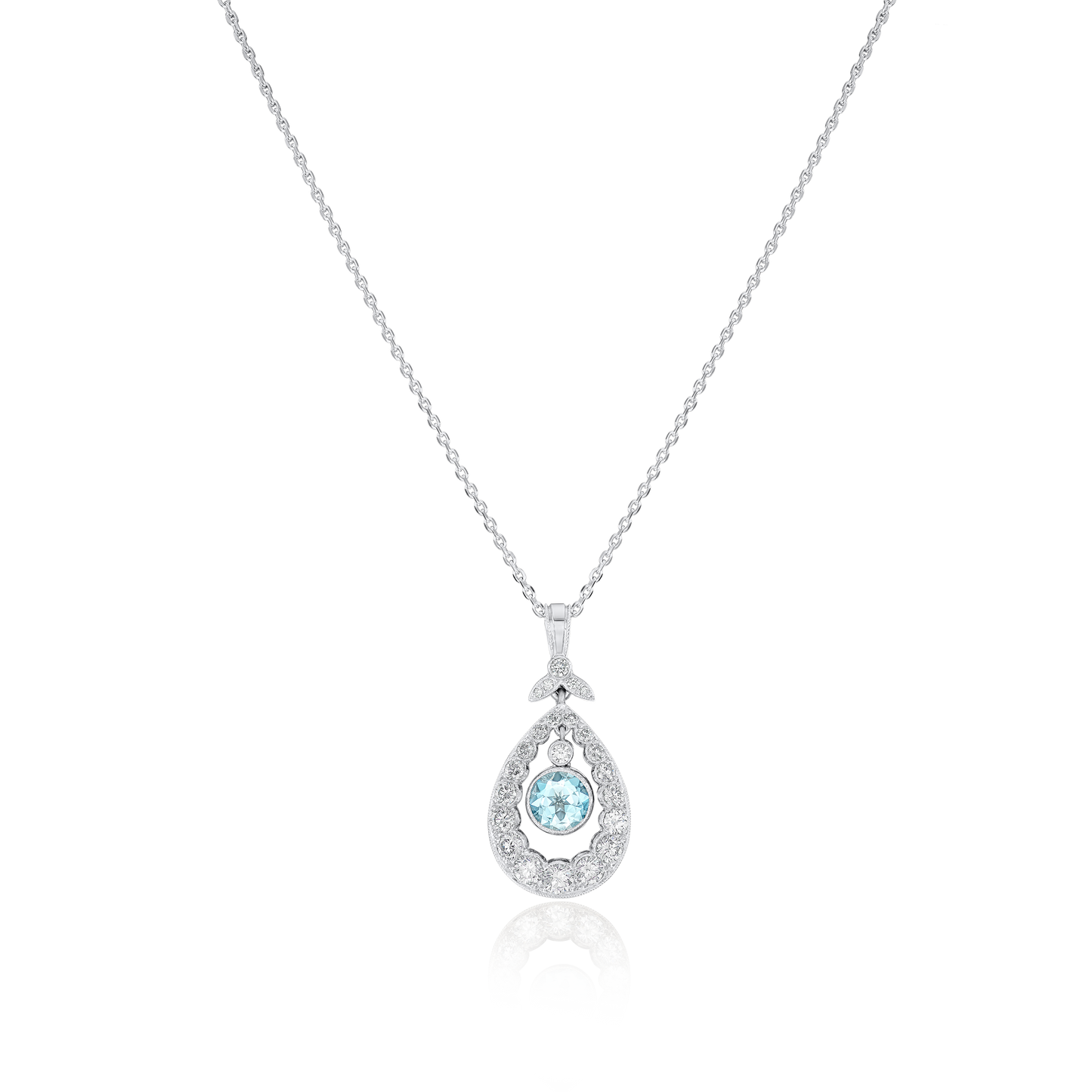 Platinum Aquamarine and Diamond Drop Pendant