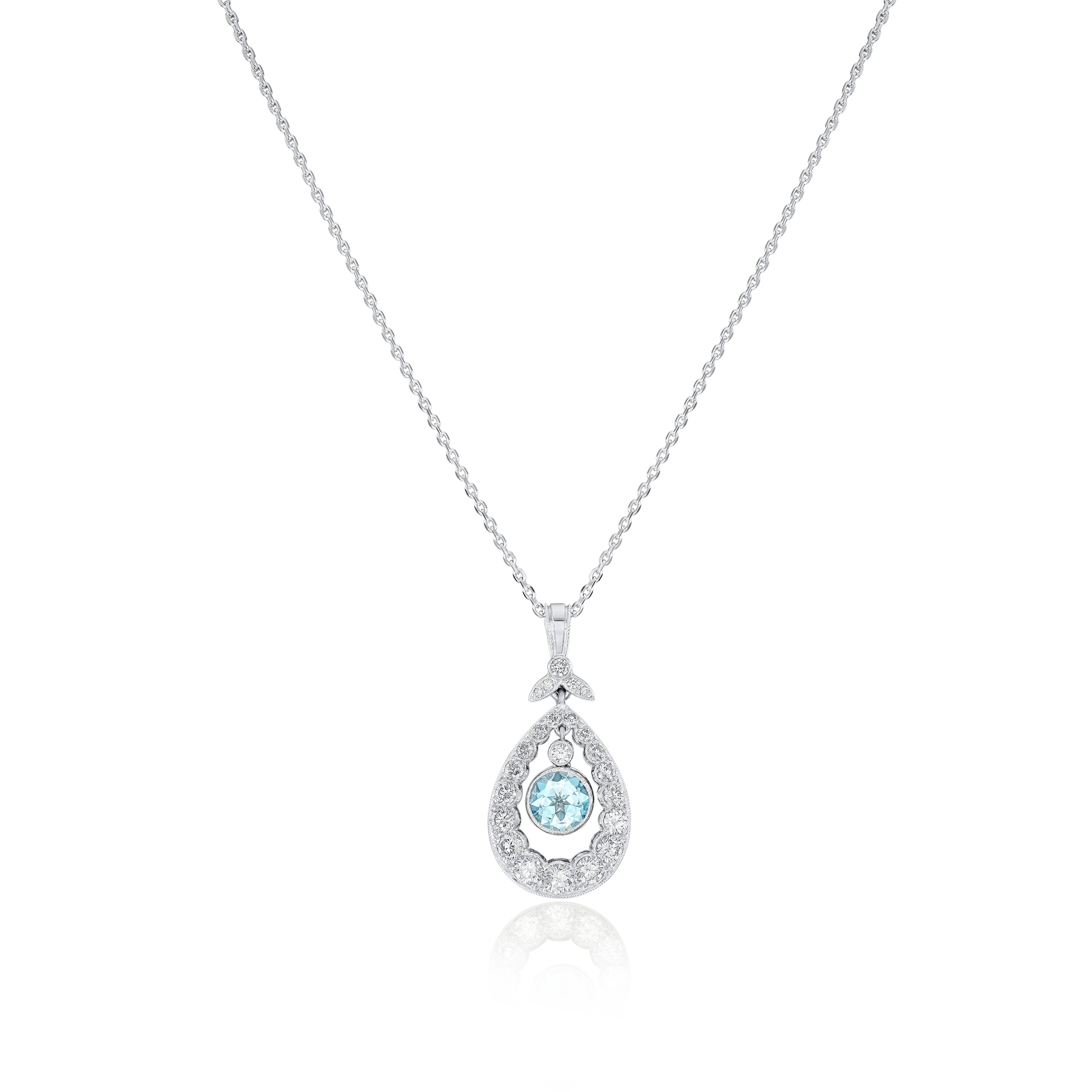 Platinum Aquamarine and Diamond Drop Pendant