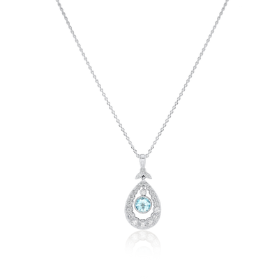 Platinum Aquamarine and Diamond Drop Pendant