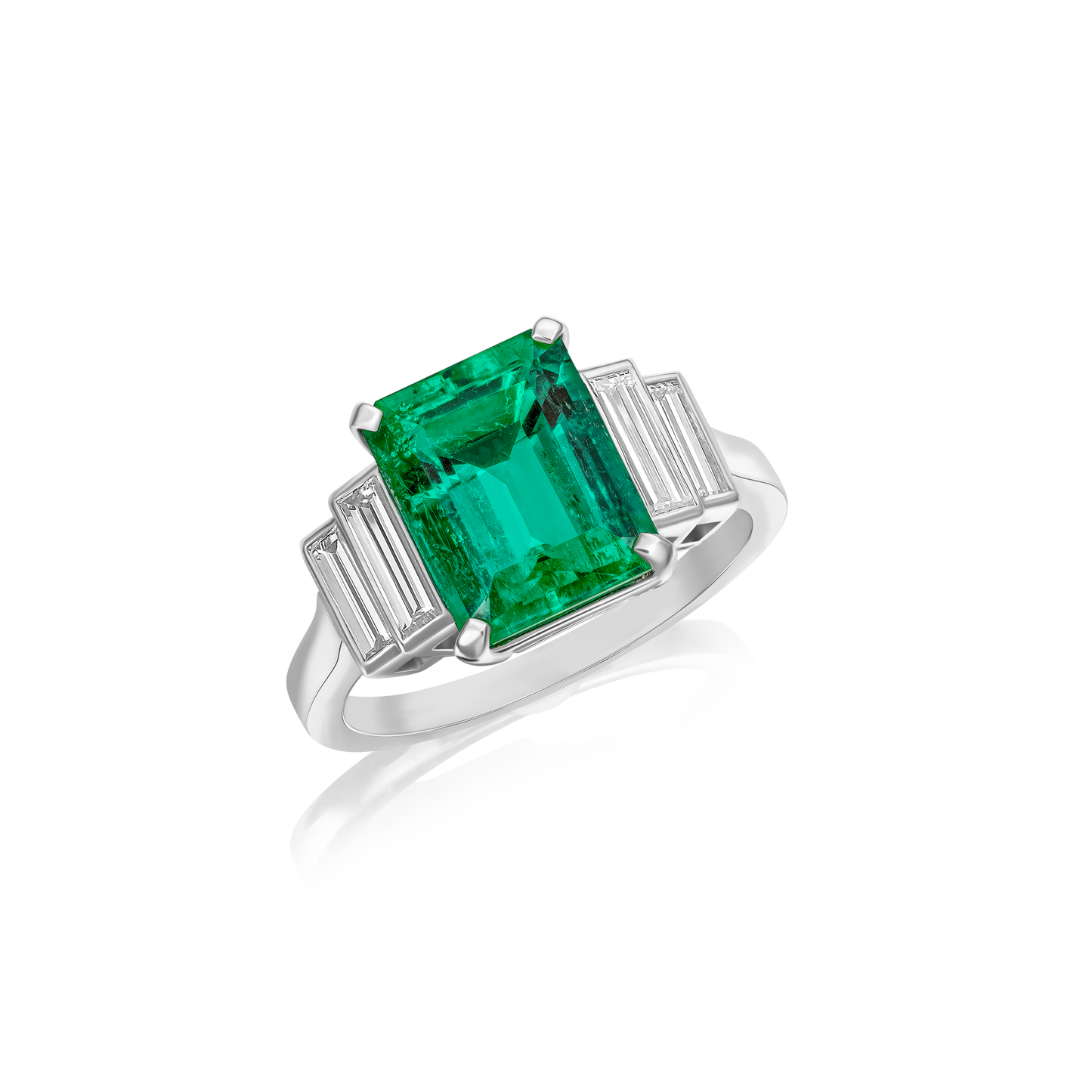 3.69cts Octagon Emerald and Diamond Five Stone Ring