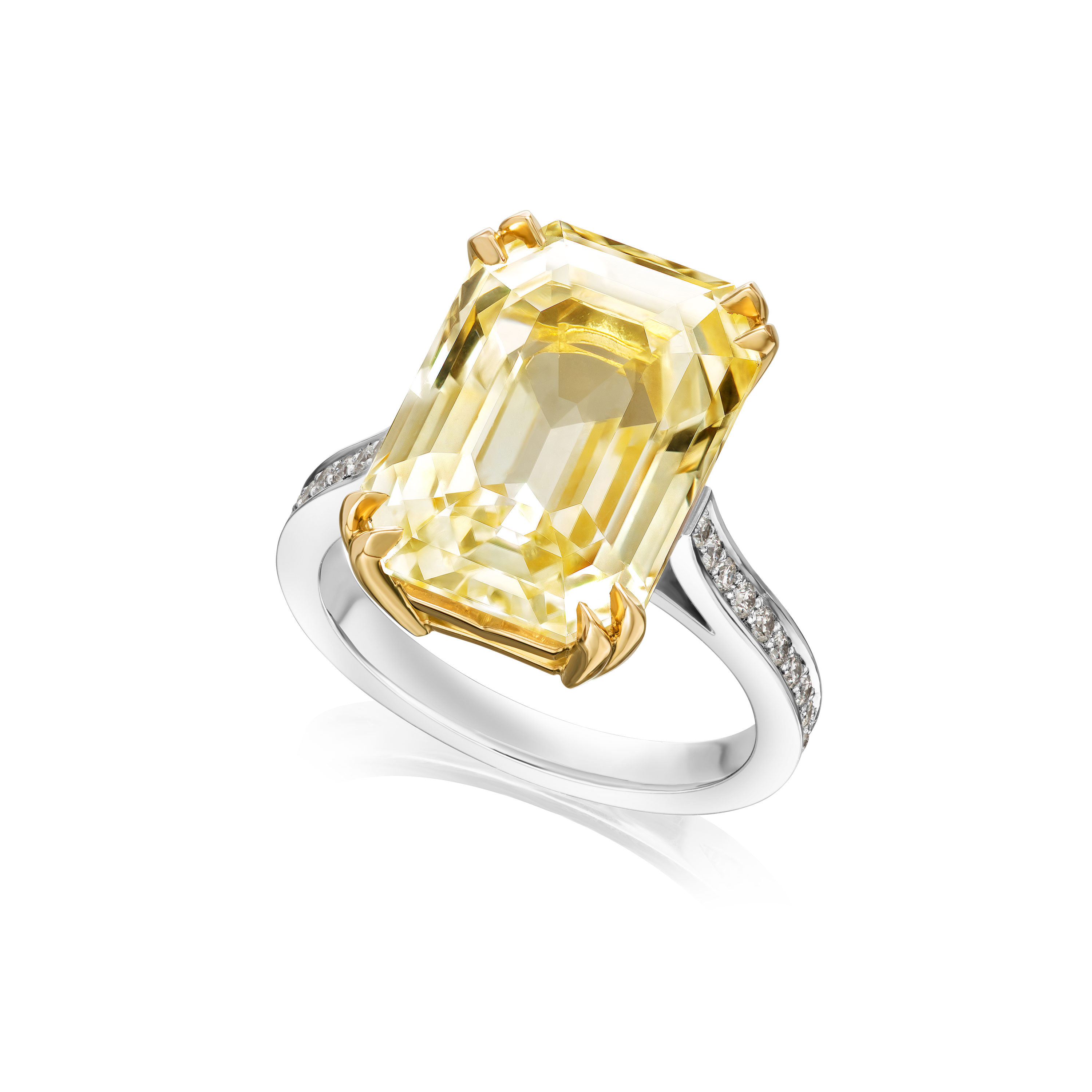 14.46cts Octagon Yellow Sapphire and Diamond Ring